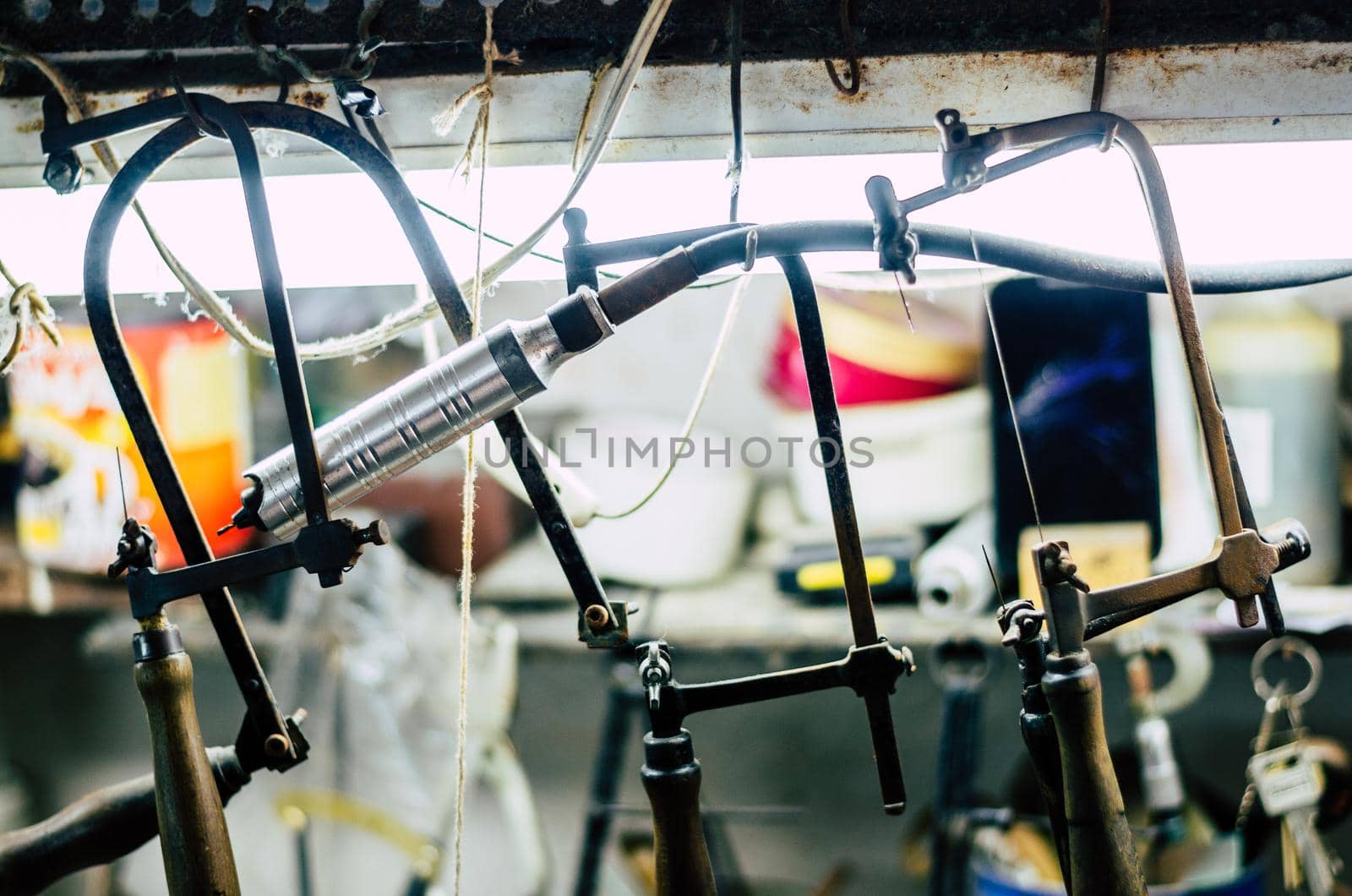 Different goldsmiths tools on the jewellery workshop.