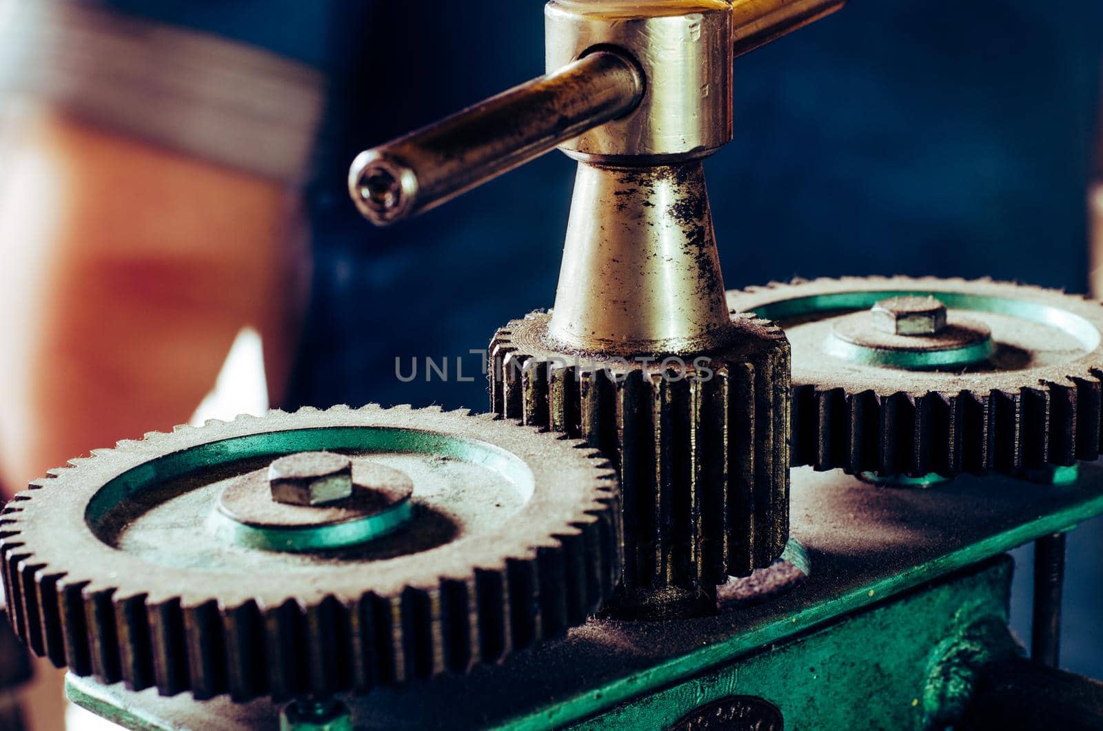 Large cogwheels in machine of the workshop jewelry