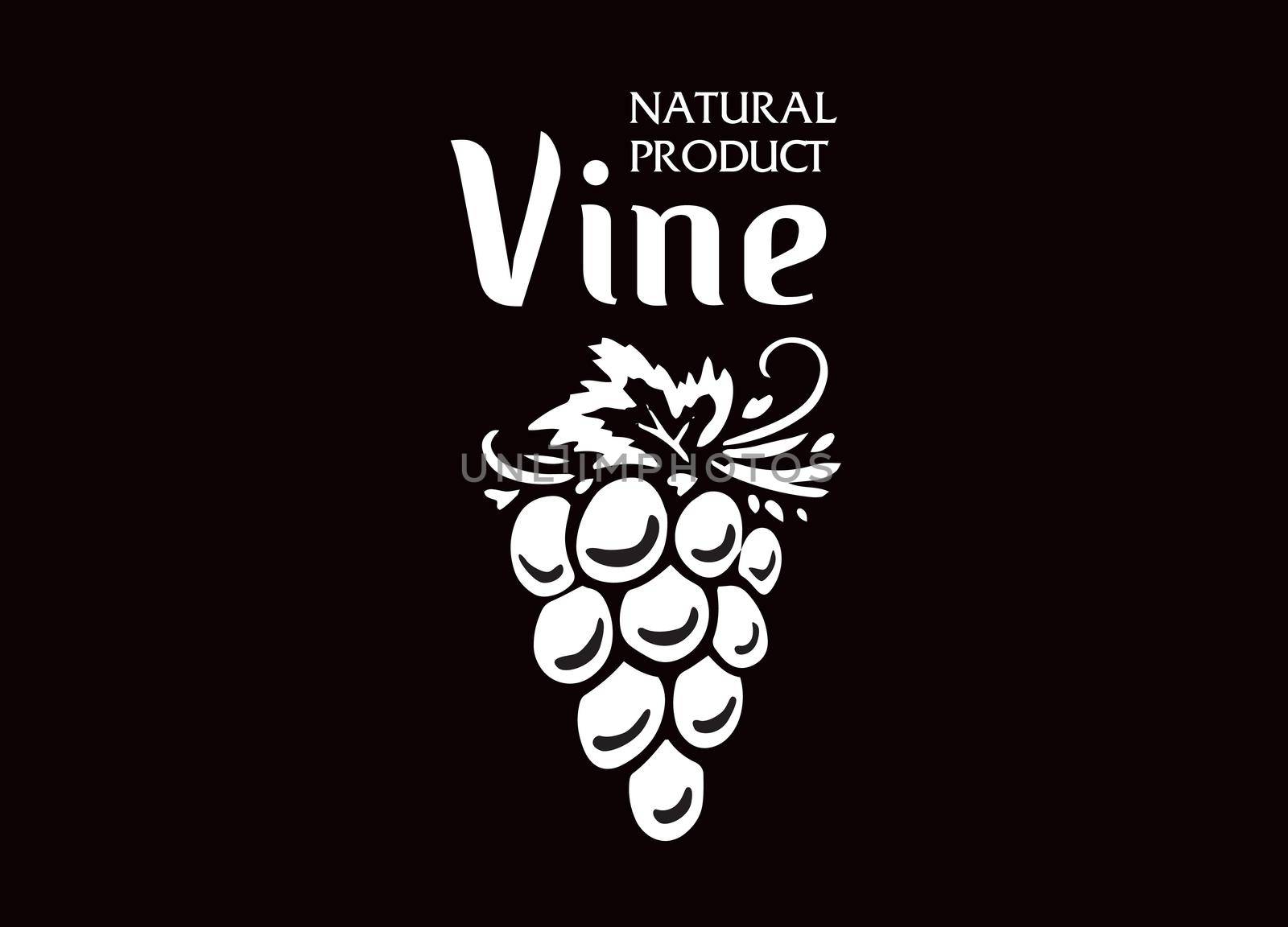 Vector logo drawn by hand. Bunch of grapes for making wine.