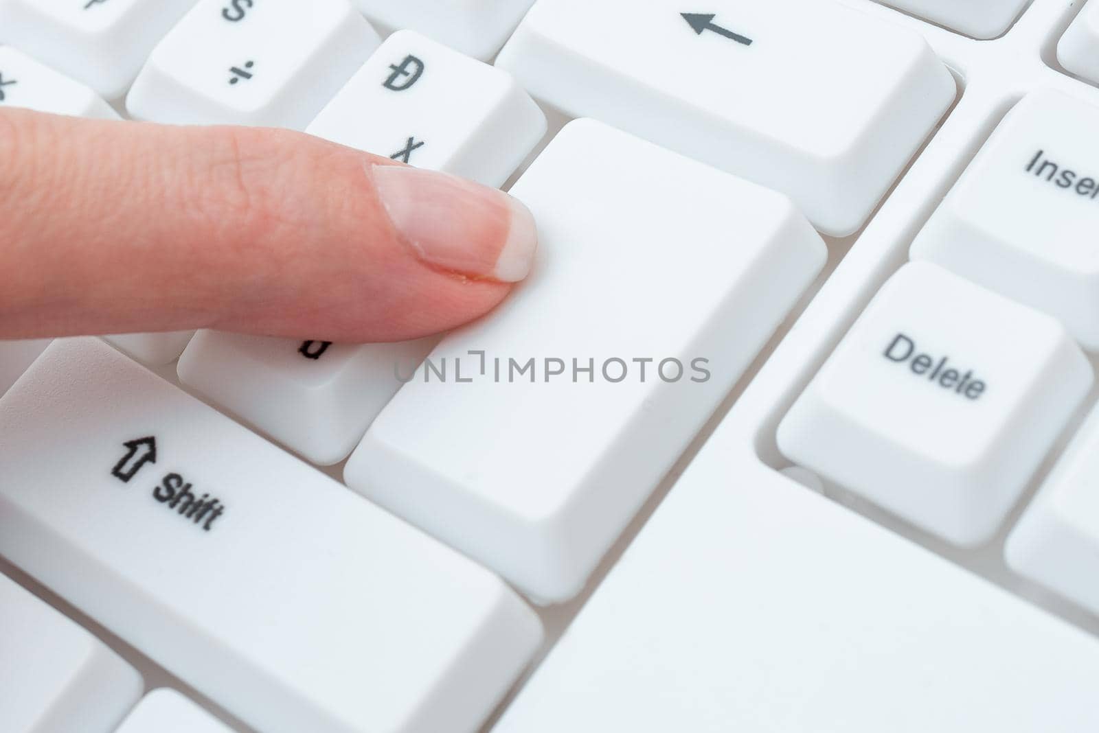 Business Lady Pointer Pressing Keybord Keys, Hand Touching Console Buttons, Gentle Man Finger Showing Click Here, Start Messeging Update.