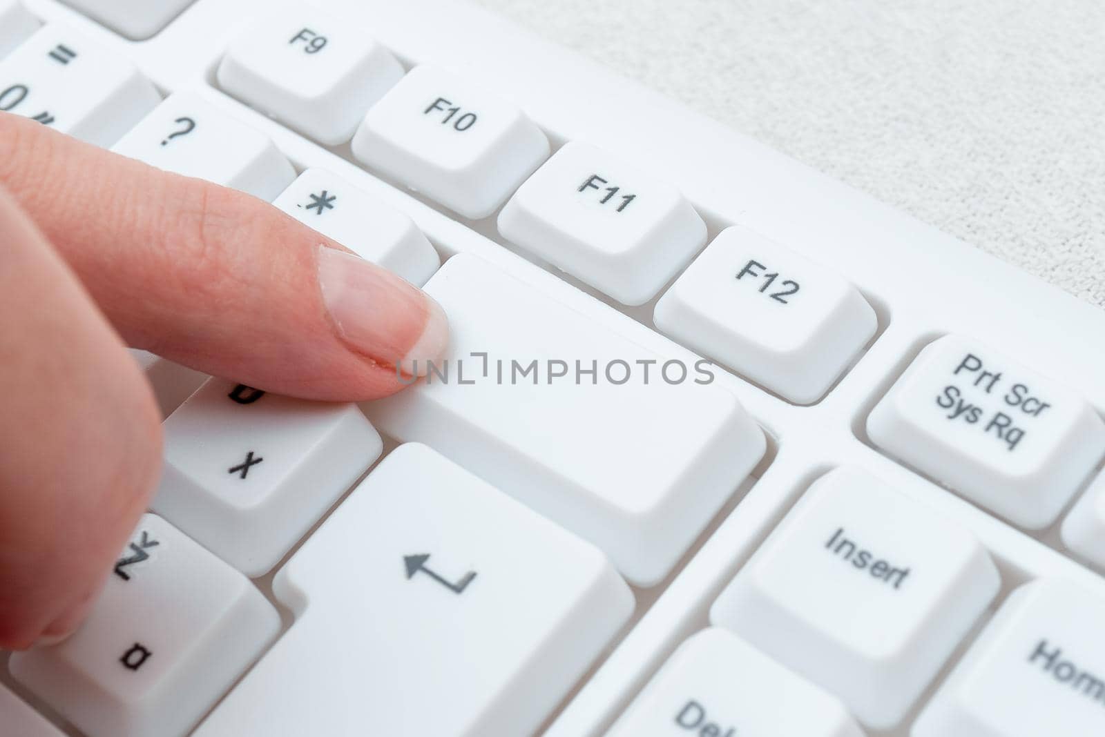 Business Lady Pointer Pressing Keybord Keys, Hand Touching Console Buttons, Gentle Man Finger Showing Click Here, Start Messeging Update.