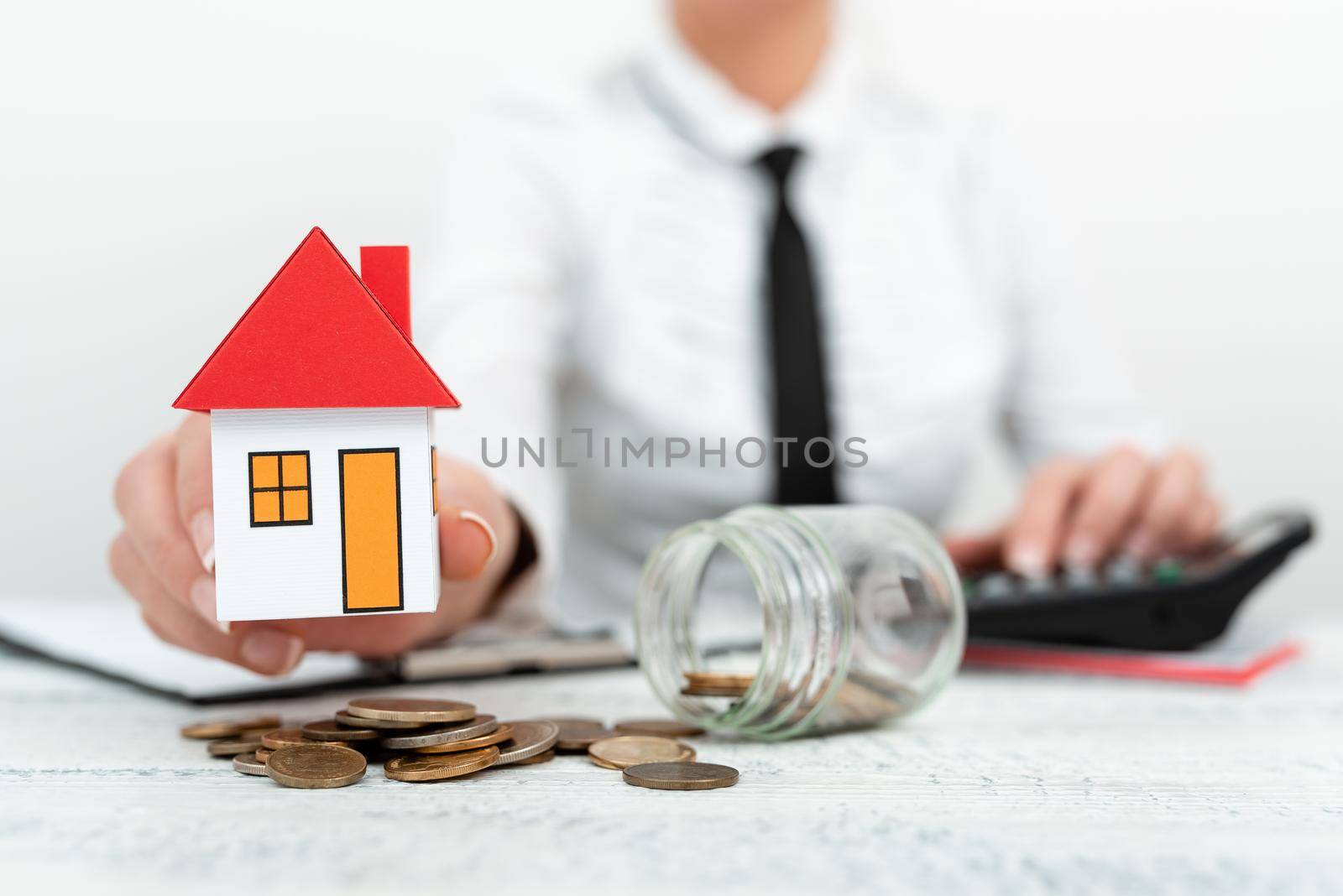 Lady Presenting New Home Savings Deals In Outfit, Business Woman Showing Possible Investment Oppurtiunities For New House, Mortegage Installments Exhibits For Recent Apartments Sales.