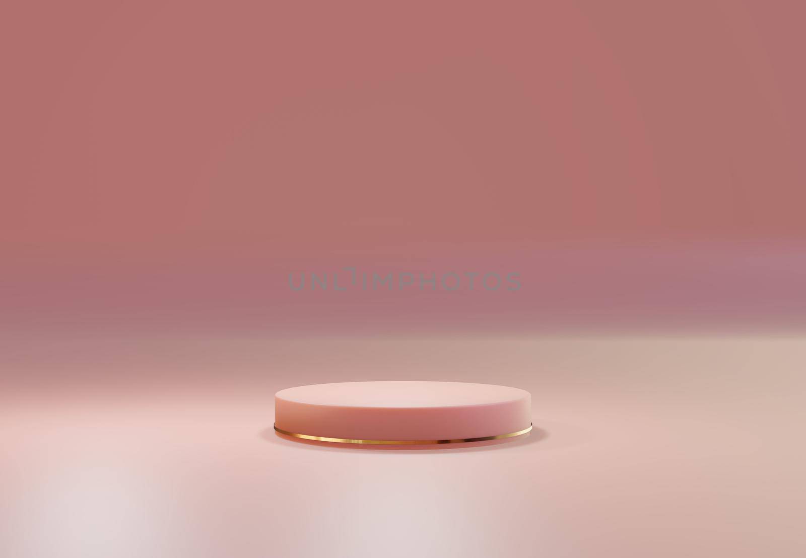Rose gold pedestal over pink pastel natural background. . Trendy empty podium display for cosmetic product presentation, fashion magazine. Copy space 3d render