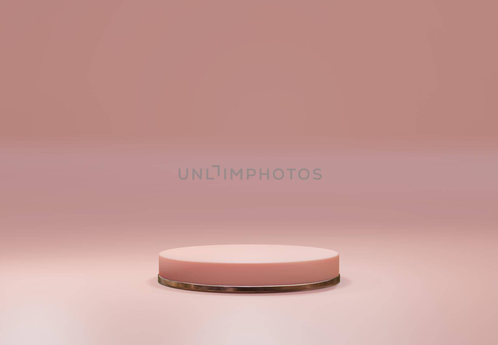 Rose gold pedestal over pink pastel natural background. . Trendy empty podium display for cosmetic product presentation, fashion magazine. Copy space 3d render