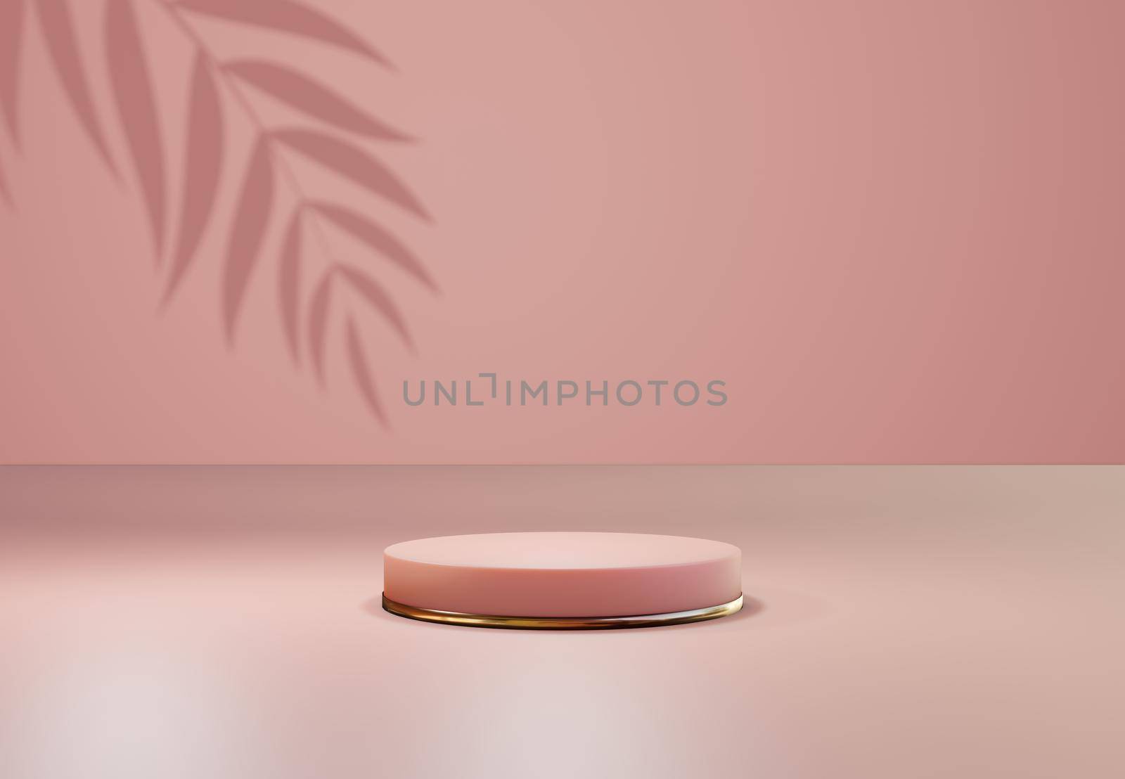 Rose gold pedestal over pastel natural background. . Trendy empty podium display for cosmetic product presentation, fashion magazine. Copy space 3d render