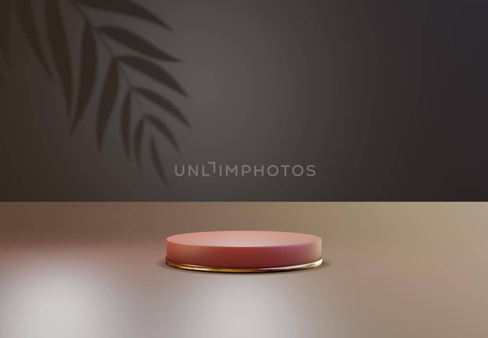 Rose gold pedestal over pastel natural background. . Trendy empty podium display for cosmetic product presentation, fashion magazine. Copy space 3d render
