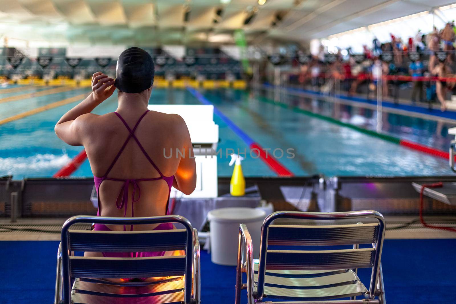 competitive swimming in the pool during training.