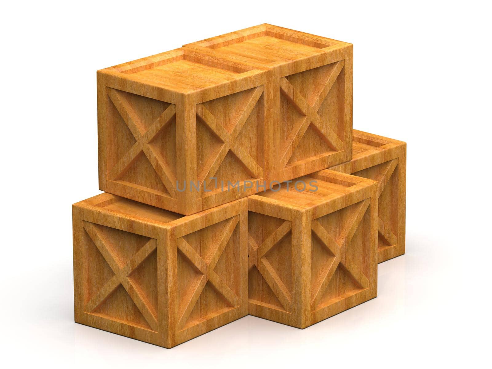 Pile of Stacked Sealed Goods Wooden Boxes, Pallet Cargo Cases Industrial Crates or Container Boxes for Storage, Logistic Transportation and Delivery, Warehouse Concept, 3d Illustration
