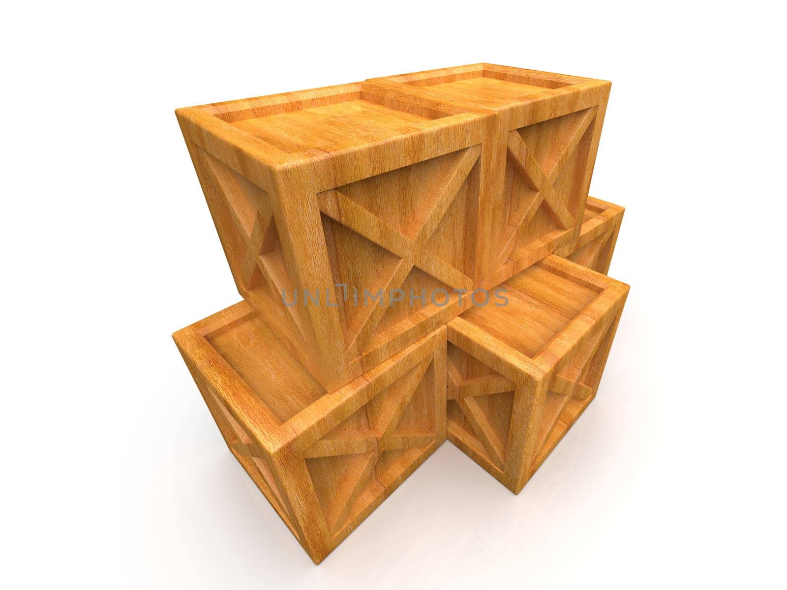 Pile of Stacked Sealed Goods Wooden Boxes, Pallet Cargo Cases Industrial Crates or Container Boxes for Storage, Logistic Transportation and Delivery, Warehouse Concept, 3d Illustration