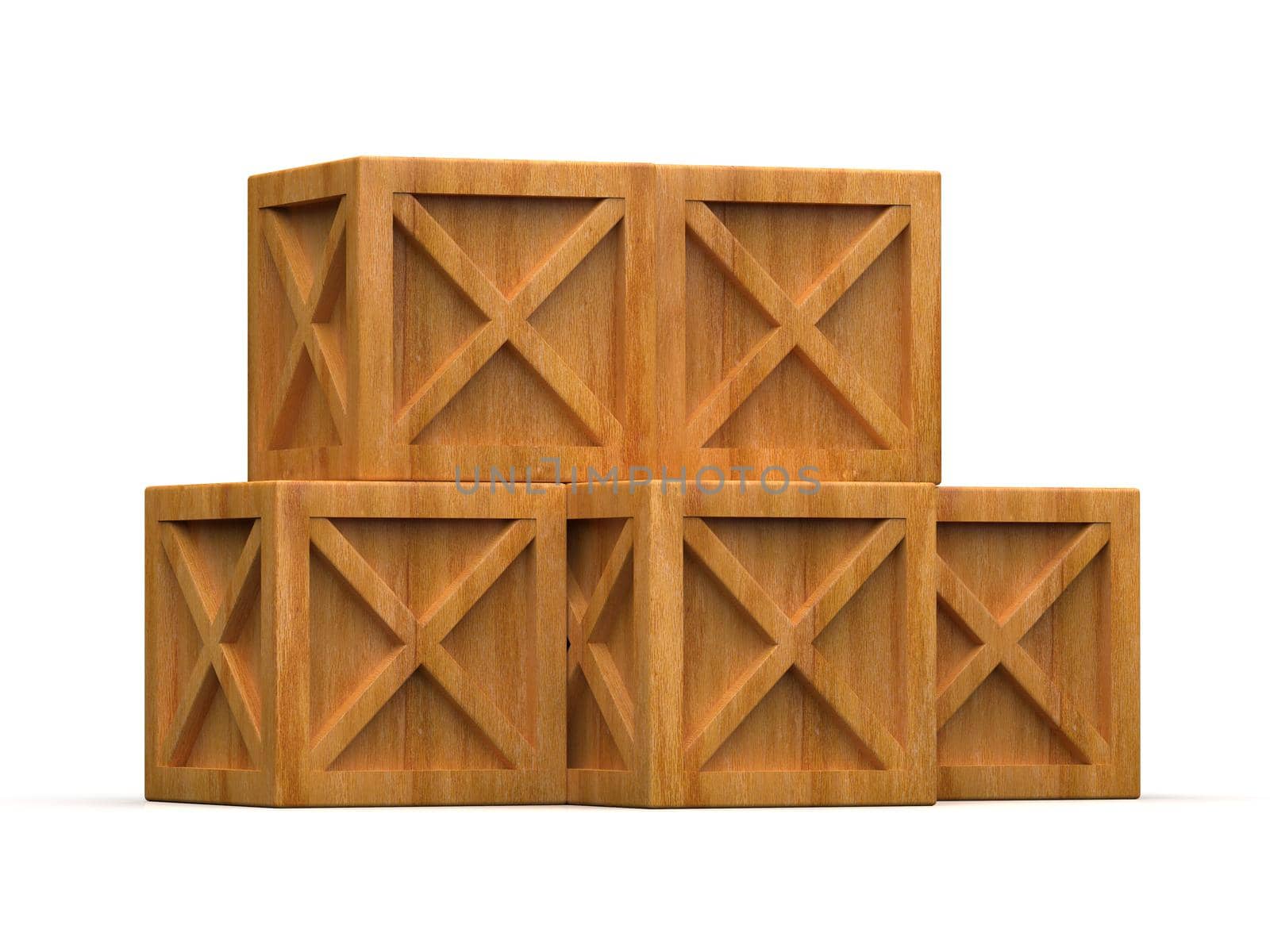Pile of Stacked Sealed Goods Wooden Boxes, Pallet Cargo Cases Industrial Crates or Container Boxes for Storage, Logistic Transportation and Delivery, Warehouse Concept, 3d Illustration