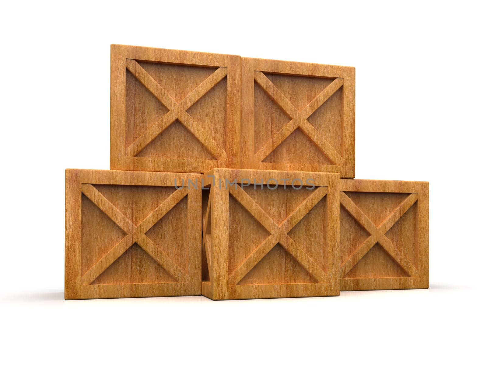 Pile of Stacked Sealed Goods Wooden Boxes, Pallet Cargo Cases Industrial Crates or Container Boxes for Storage, Logistic Transportation and Delivery, Warehouse Concept, 3d Illustration