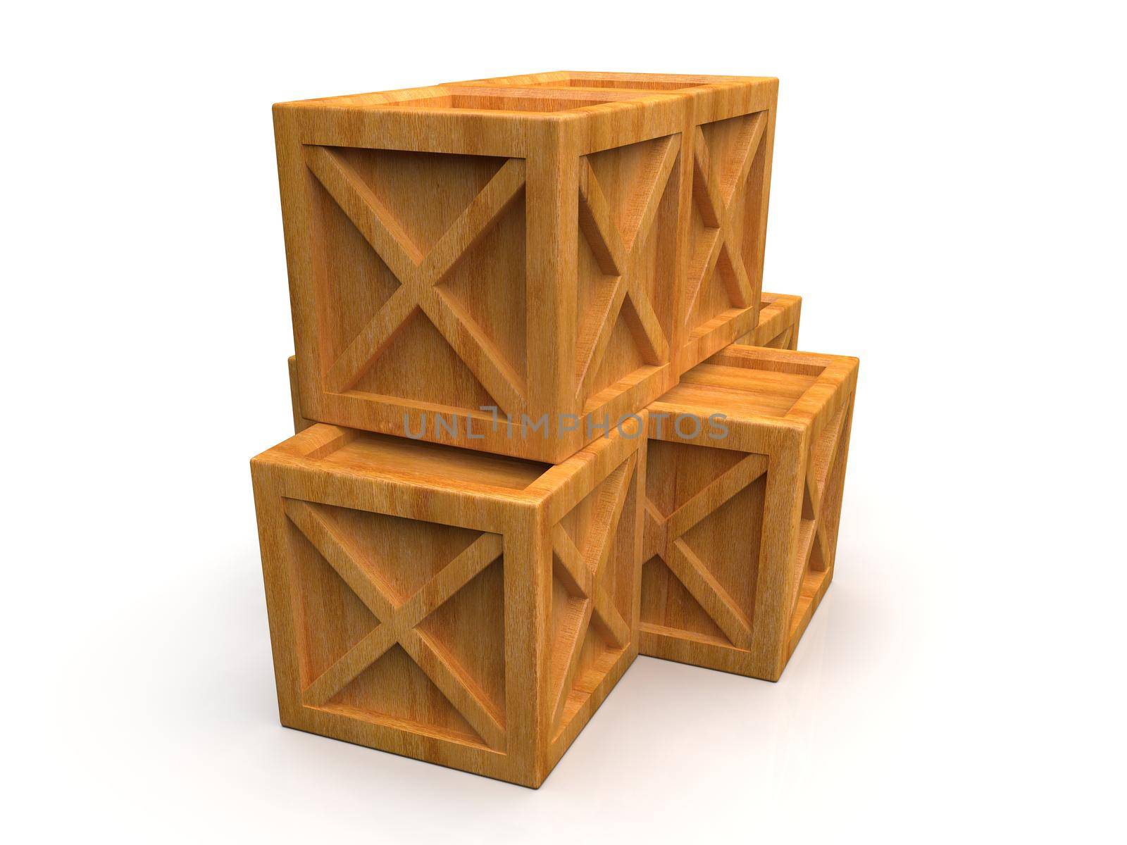 Pile of Stacked Sealed Goods Wooden Boxes, Pallet Cargo Cases Industrial Crates or Container Boxes for Storage, Logistic Transportation and Delivery, Warehouse Concept, 3d Illustration
