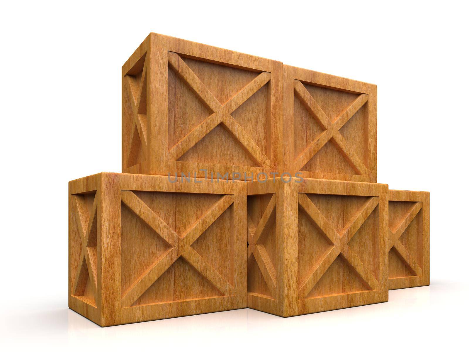 Pile of Stacked Sealed Goods Wooden Boxes, Pallet Cargo Cases Industrial Crates or Container Boxes for Storage, Logistic Transportation and Delivery, Warehouse Concept, 3d Illustration