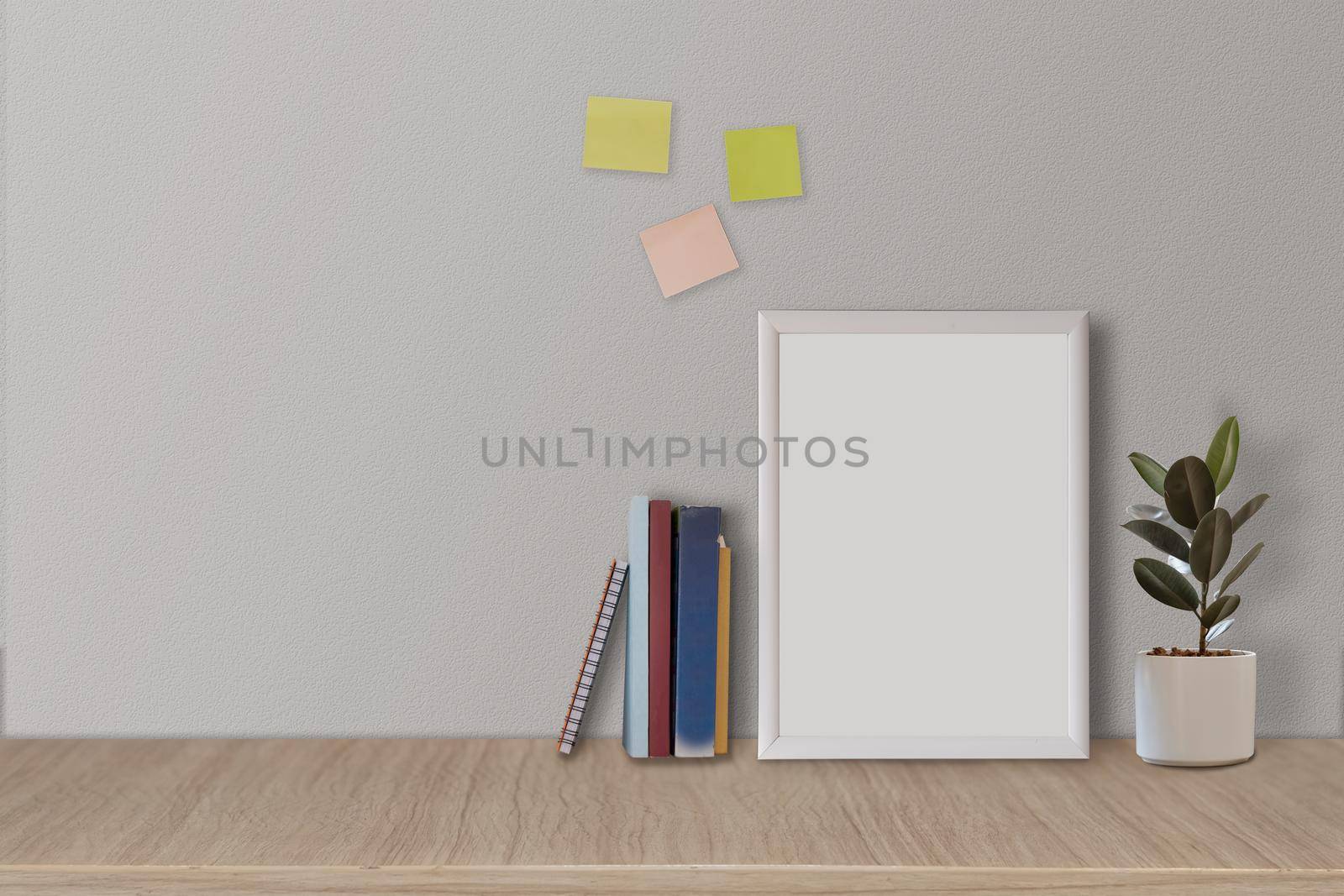 Frame or Poster mock up in living room and with postit with white walls. Modern and floral concept.