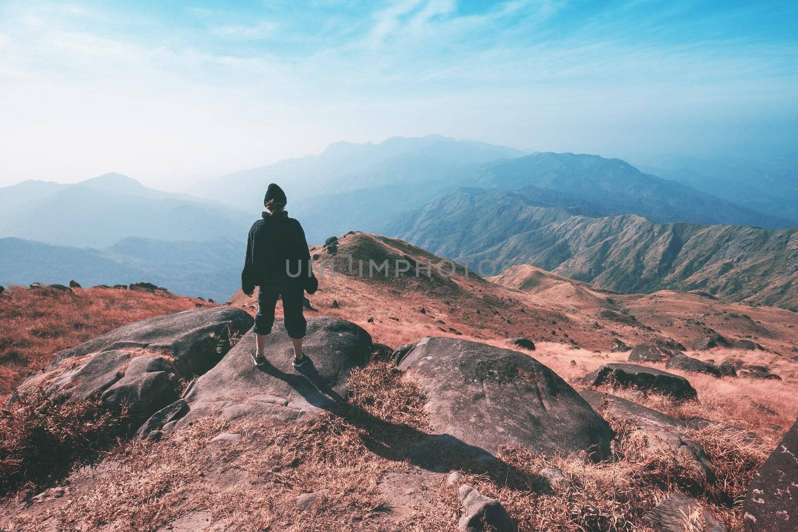 A woman standing on the slopes Beautiful mountain views