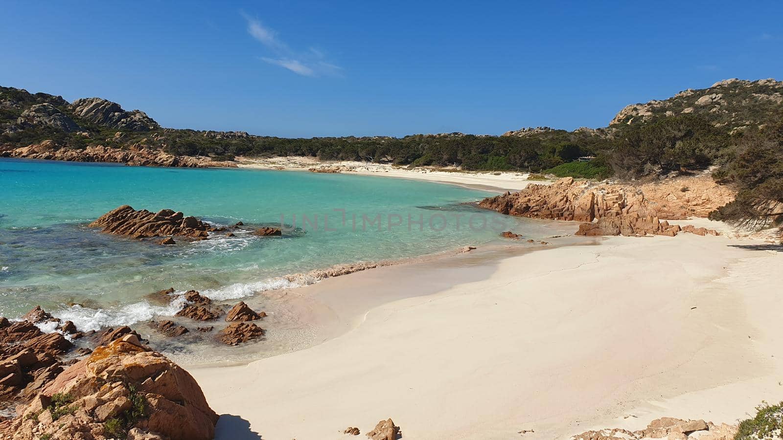 A view of the wonderful Pink Beach in Costa Smeralda, Sardinia, Italy