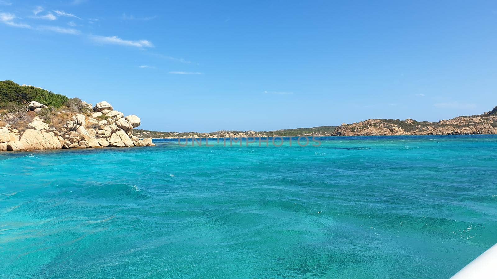 View of the wonderful islands, sea and rocks of Costa Smeralda, Sardinia, Italy by silentstock639