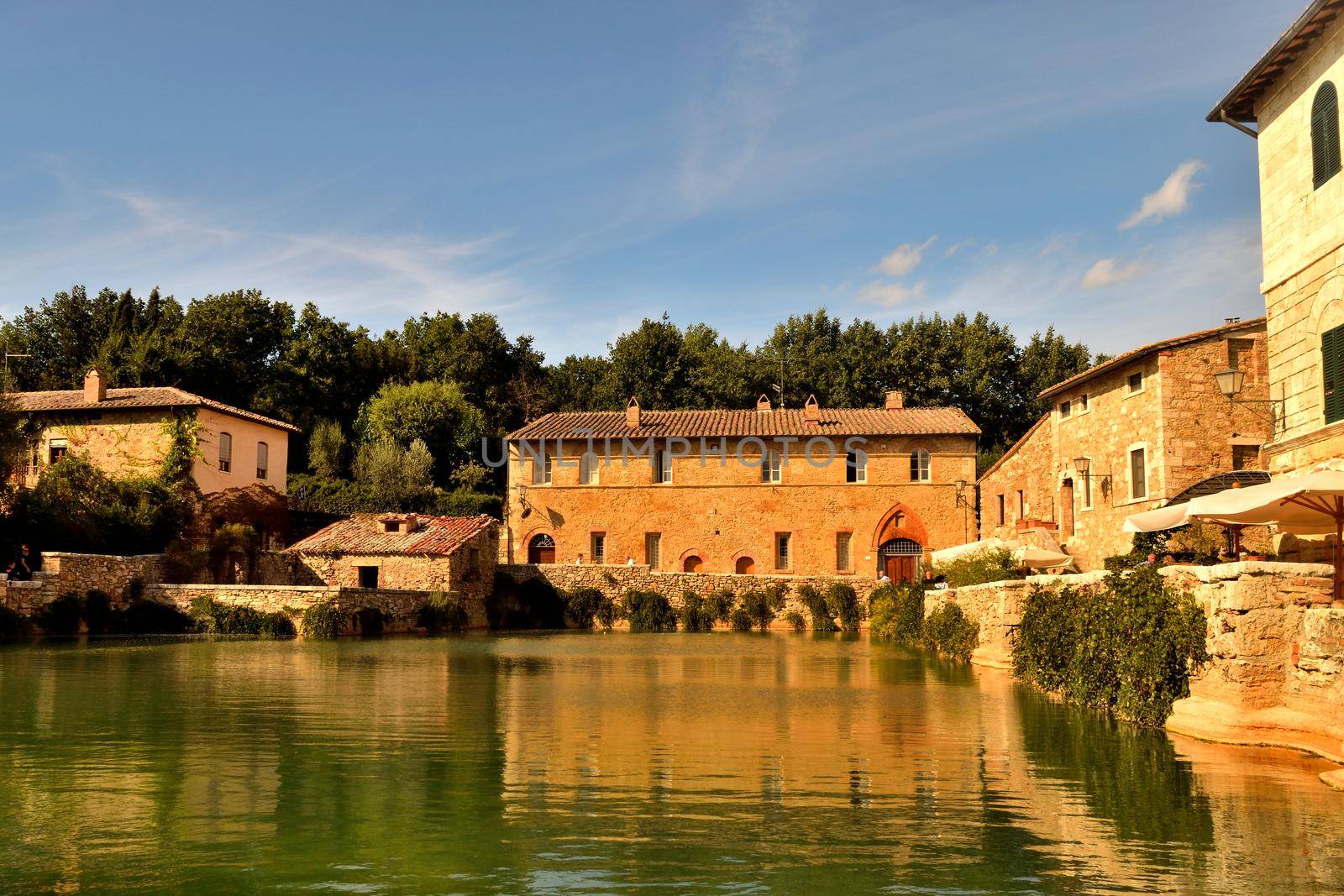 View of the beautiful tub of the springs, Bagno Vignoni, Tuscany.