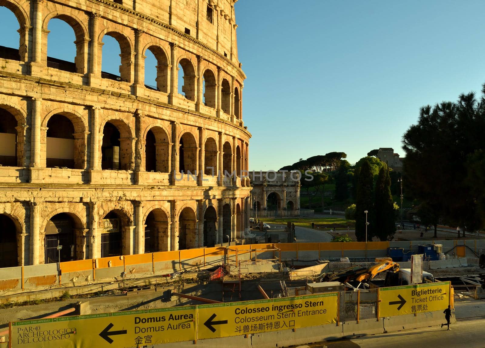 View of the Colosseum without tourists due to the phase 2 of lockdown by silentstock639