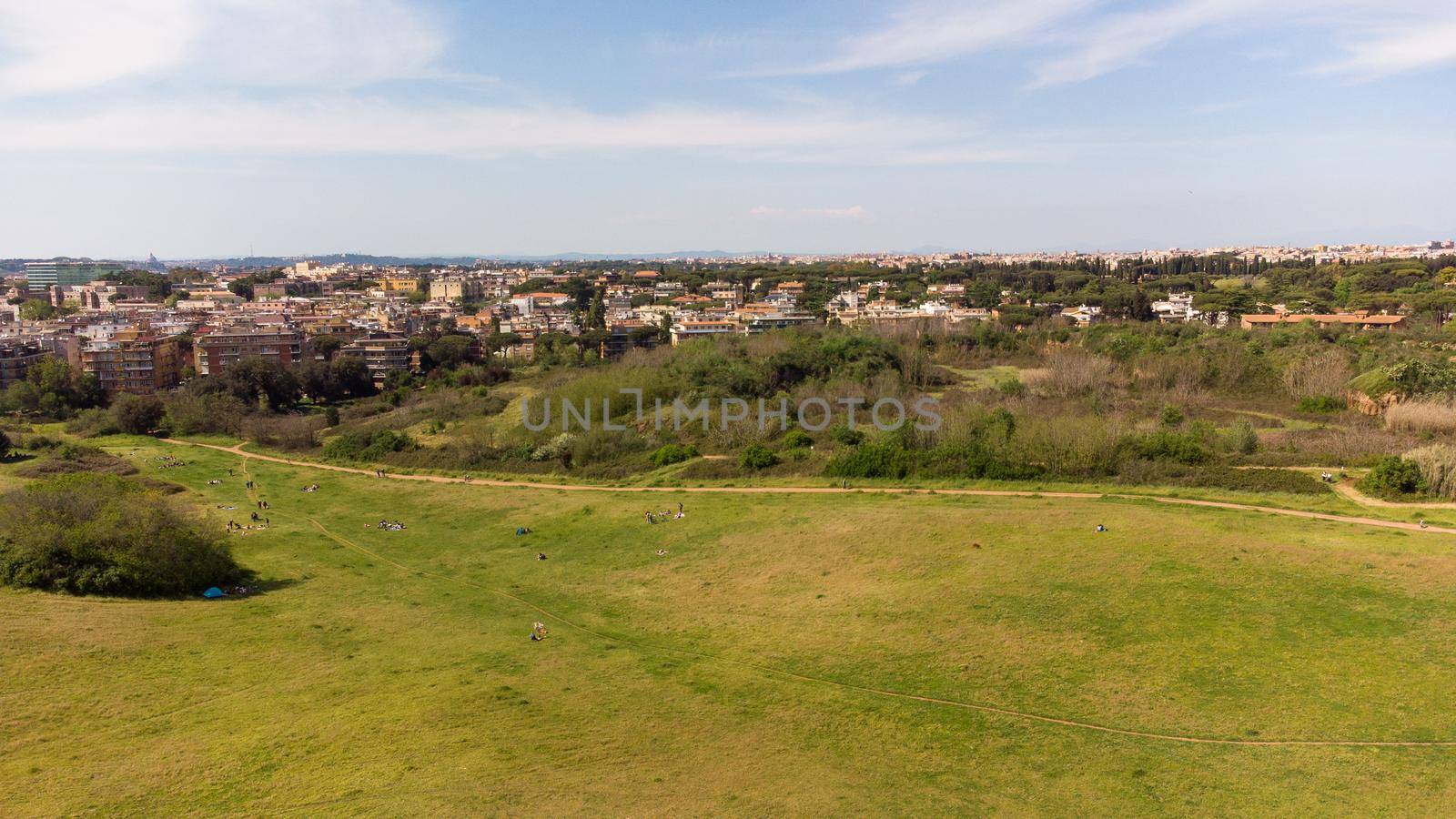 Aerial view of a public park in Rome, Italy, during the national holiday of April 25th. by silentstock639