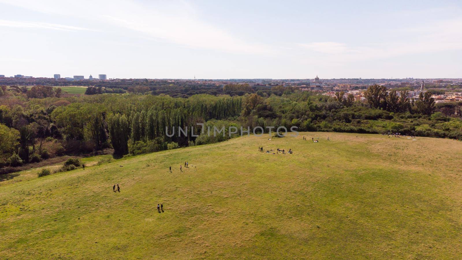 Aerial view of a public park in Rome, Italy, during the national holiday of April 25th. by silentstock639