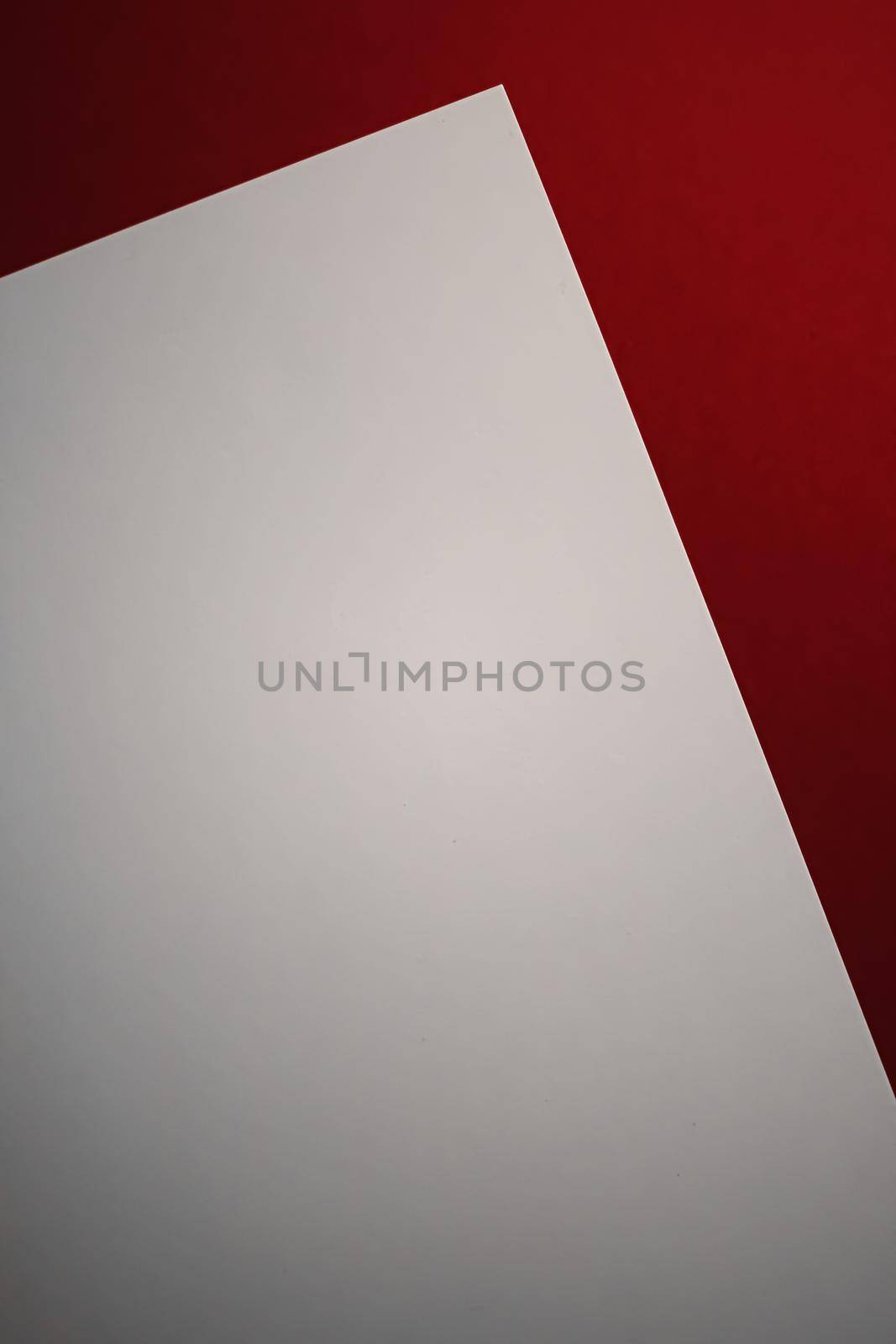 Blank A4 paper, white on red background as office stationery flatlay, luxury branding flat lay and brand identity design for mockup by Anneleven