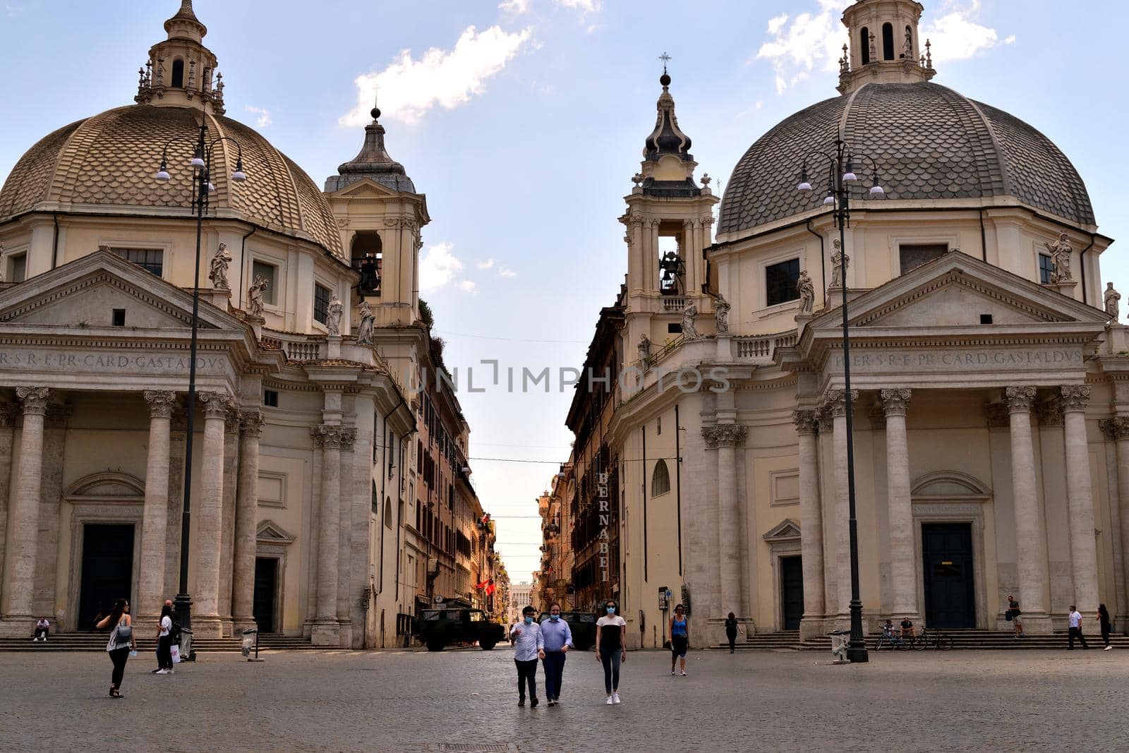 View of the Piazza del Popolo without tourists due to the phase 2 of lockdown by silentstock639