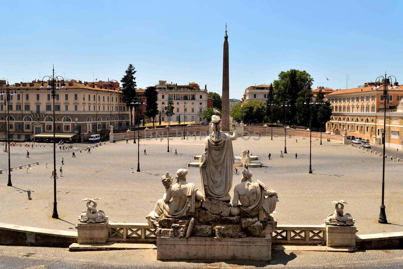 View of the Piazza del Popolo without tourists due to the phase 2 of lockdown by silentstock639