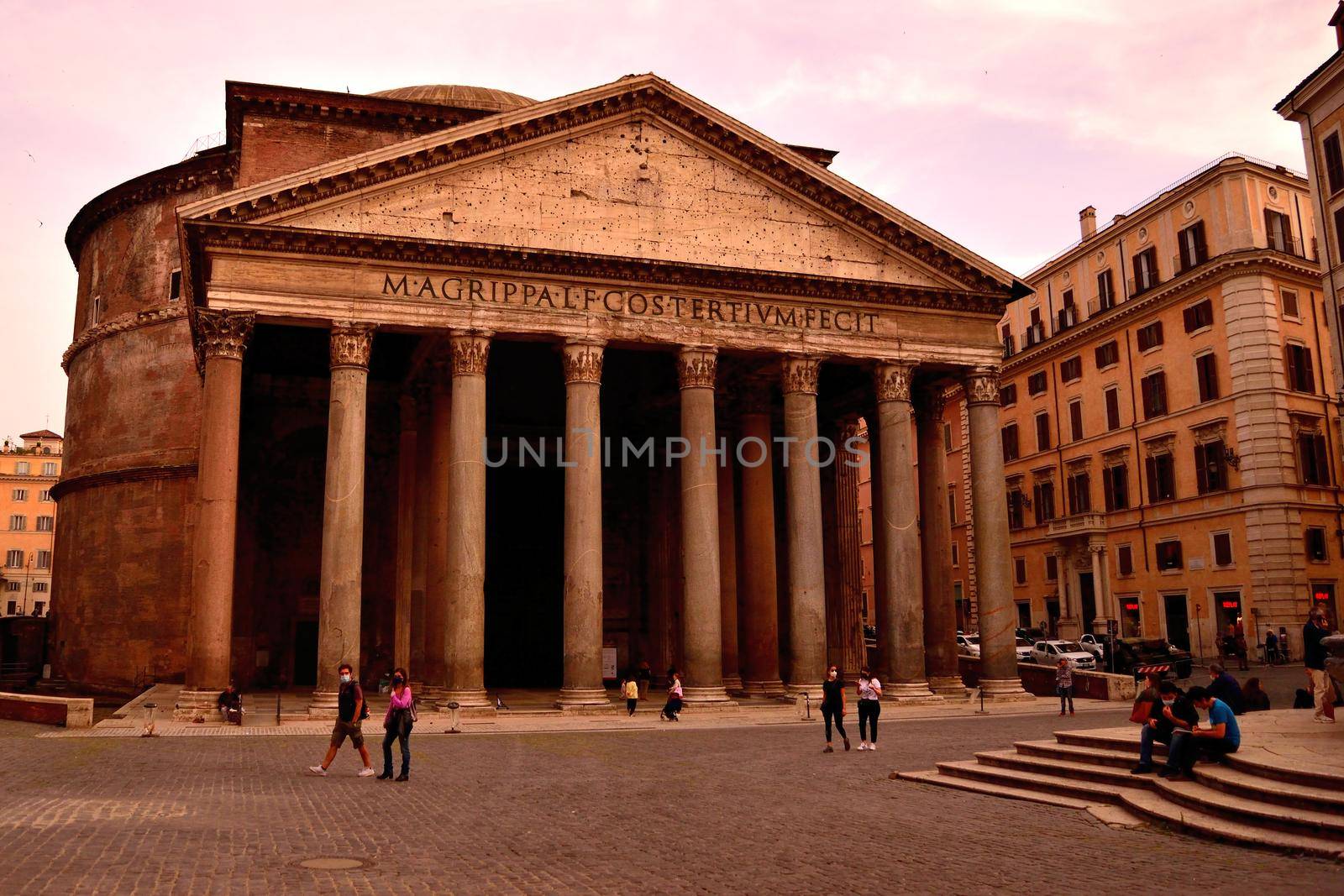 View of the Pantheon closed without tourists due to phase 2 of the lockdown by silentstock639