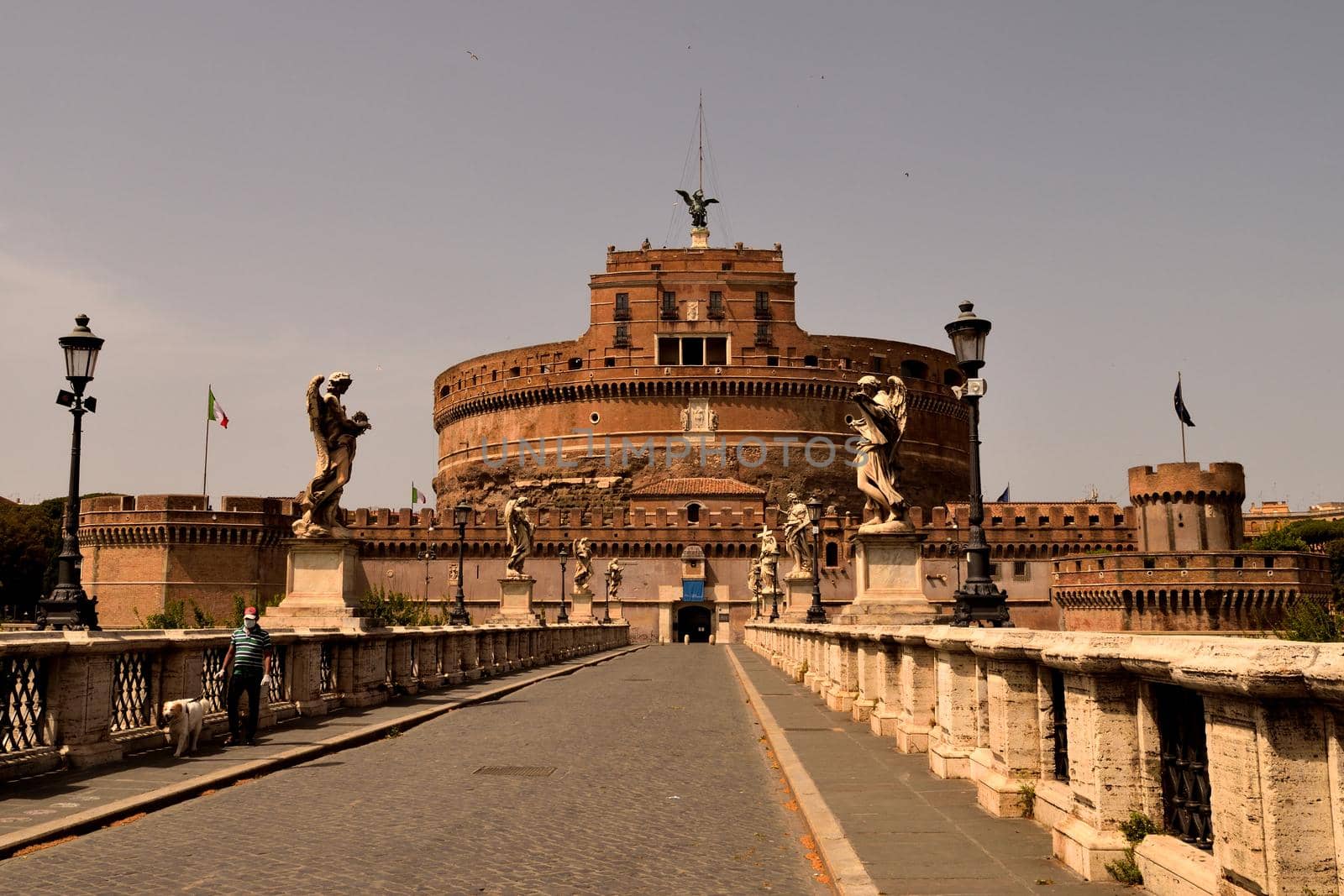 View of the Castel Sant'Angelo closed without tourists due to phase 2 of the lockdown by silentstock639