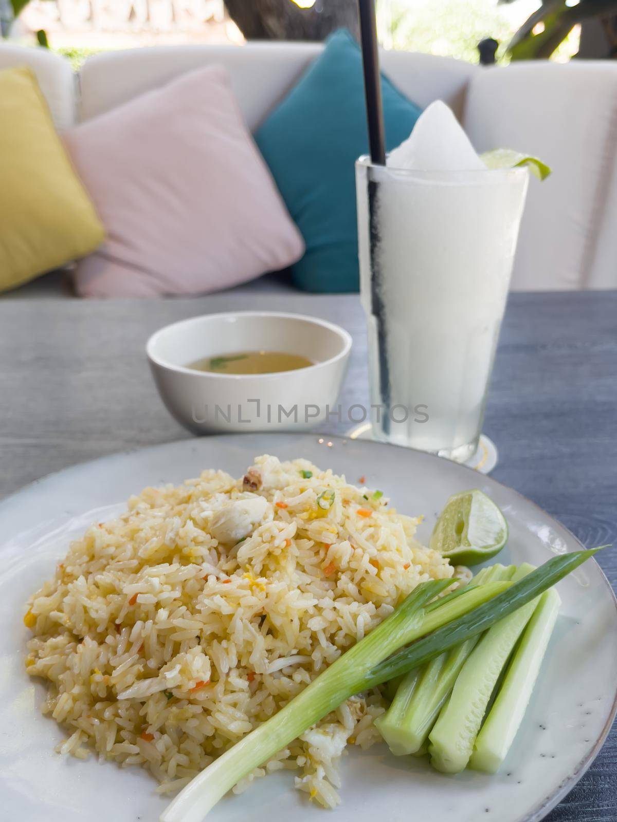 Fried rice on white plate by punsayaporn