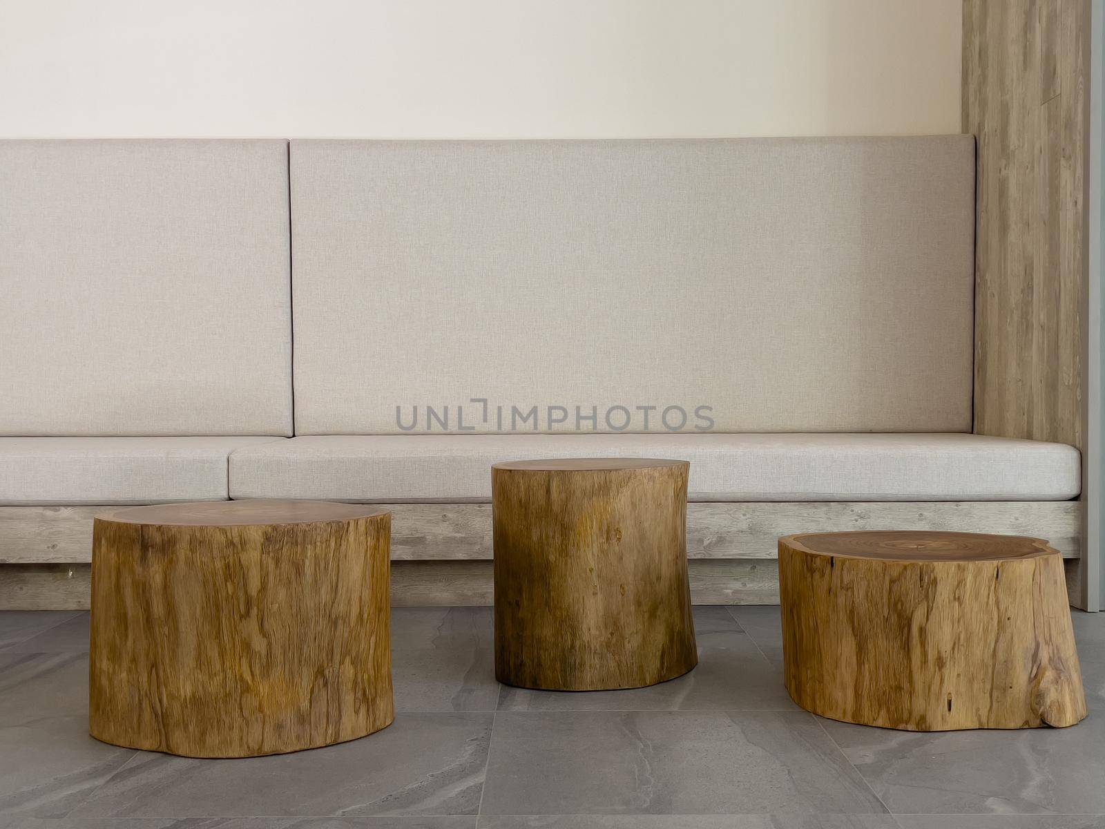 Wooden pedestal decorated for display, stock photo