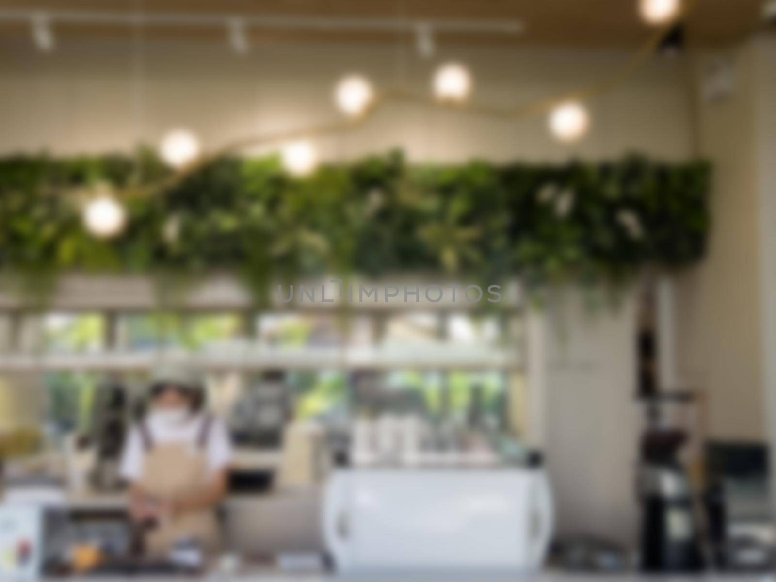 Coffee shop blur background with bokeh, stock photo