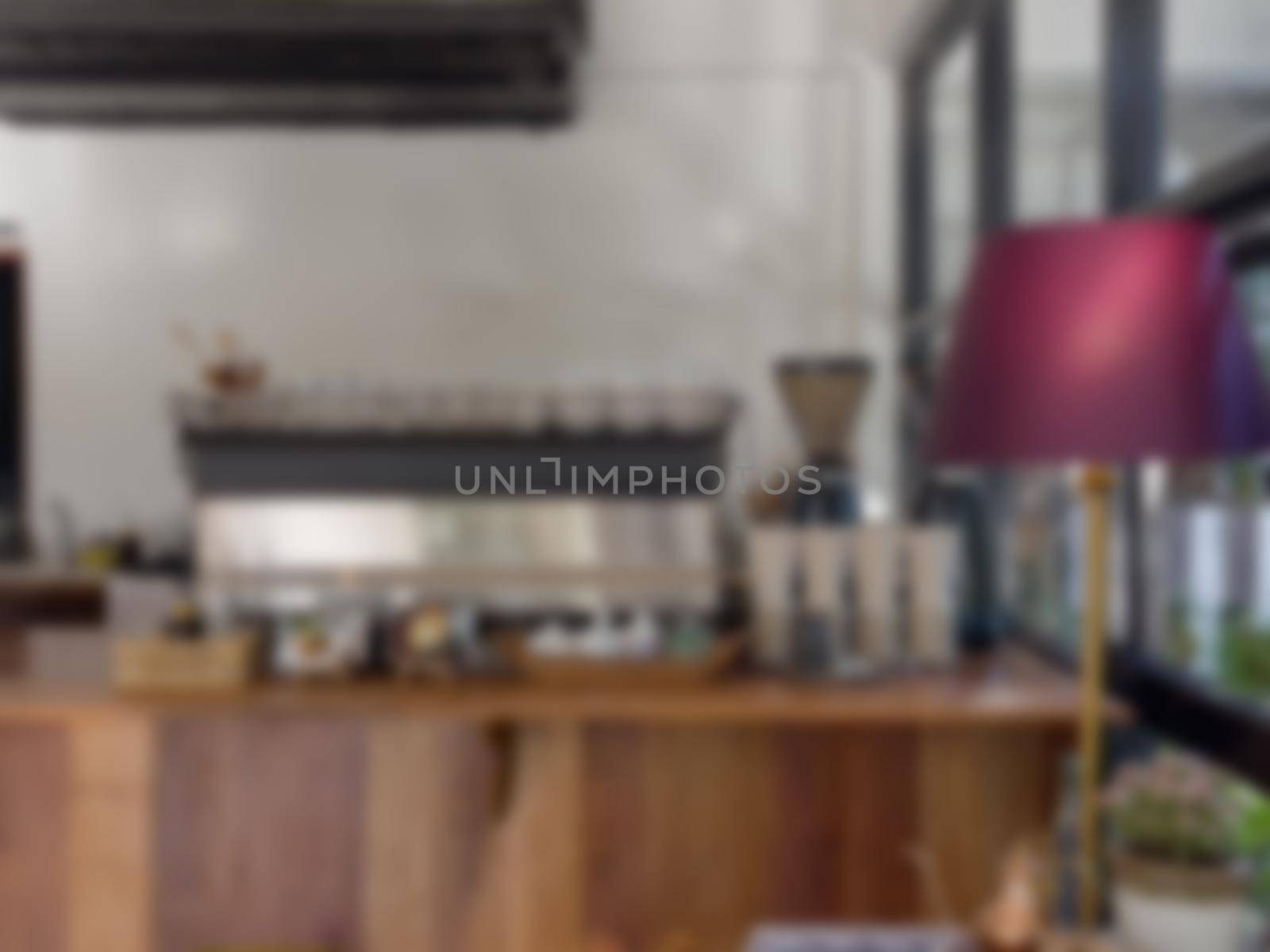 Coffee shop blur background with bokeh by punsayaporn