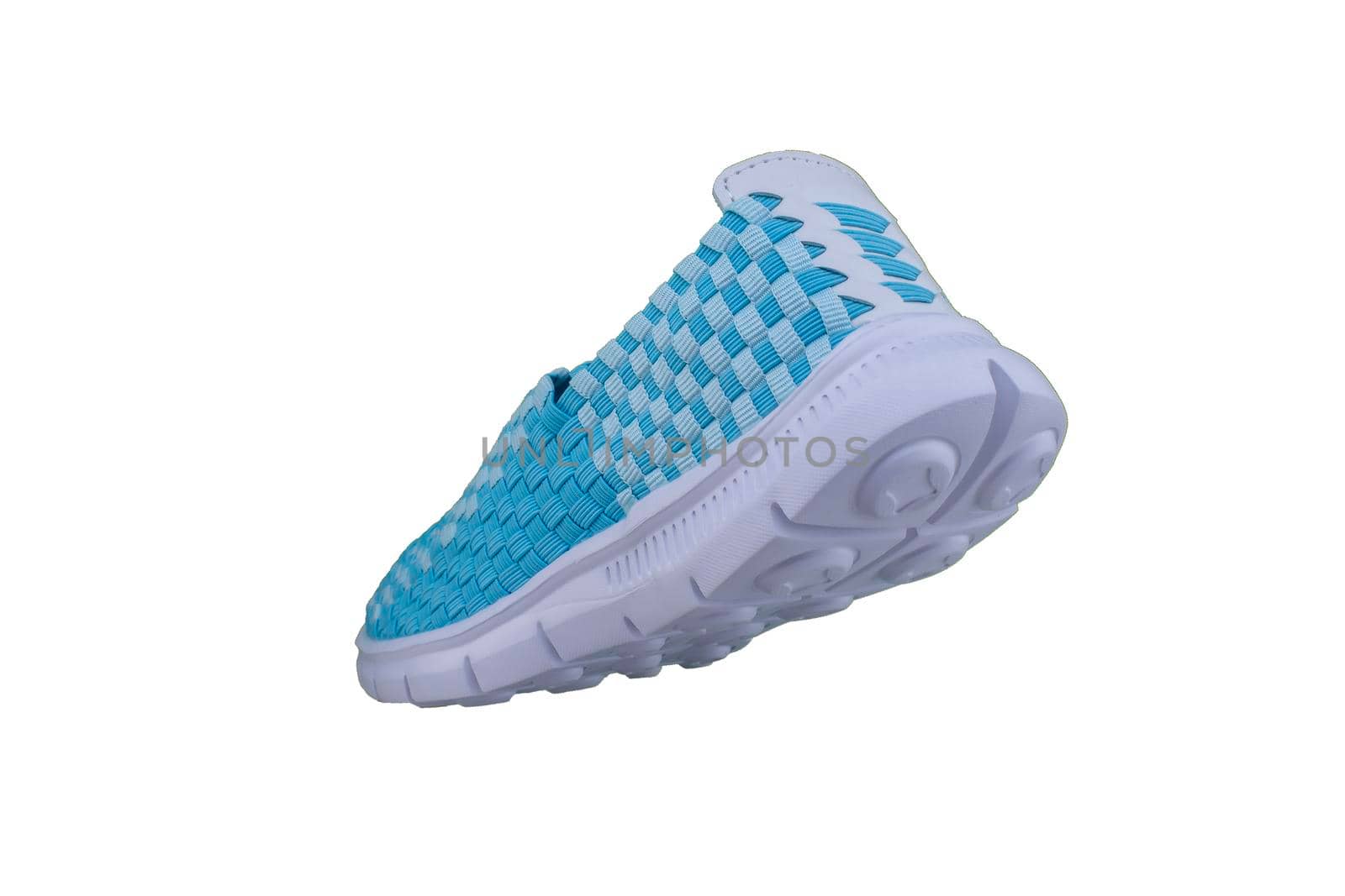 Sneakers. Sports shoes side view on a white background.Blue slippers