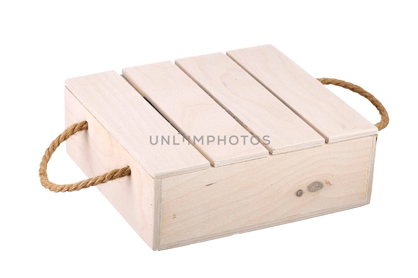 Wooden box with a lid on a white background. Storage box