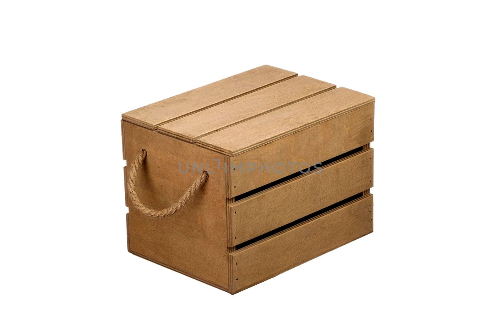 Wooden box with a lid on a white background. Storage box