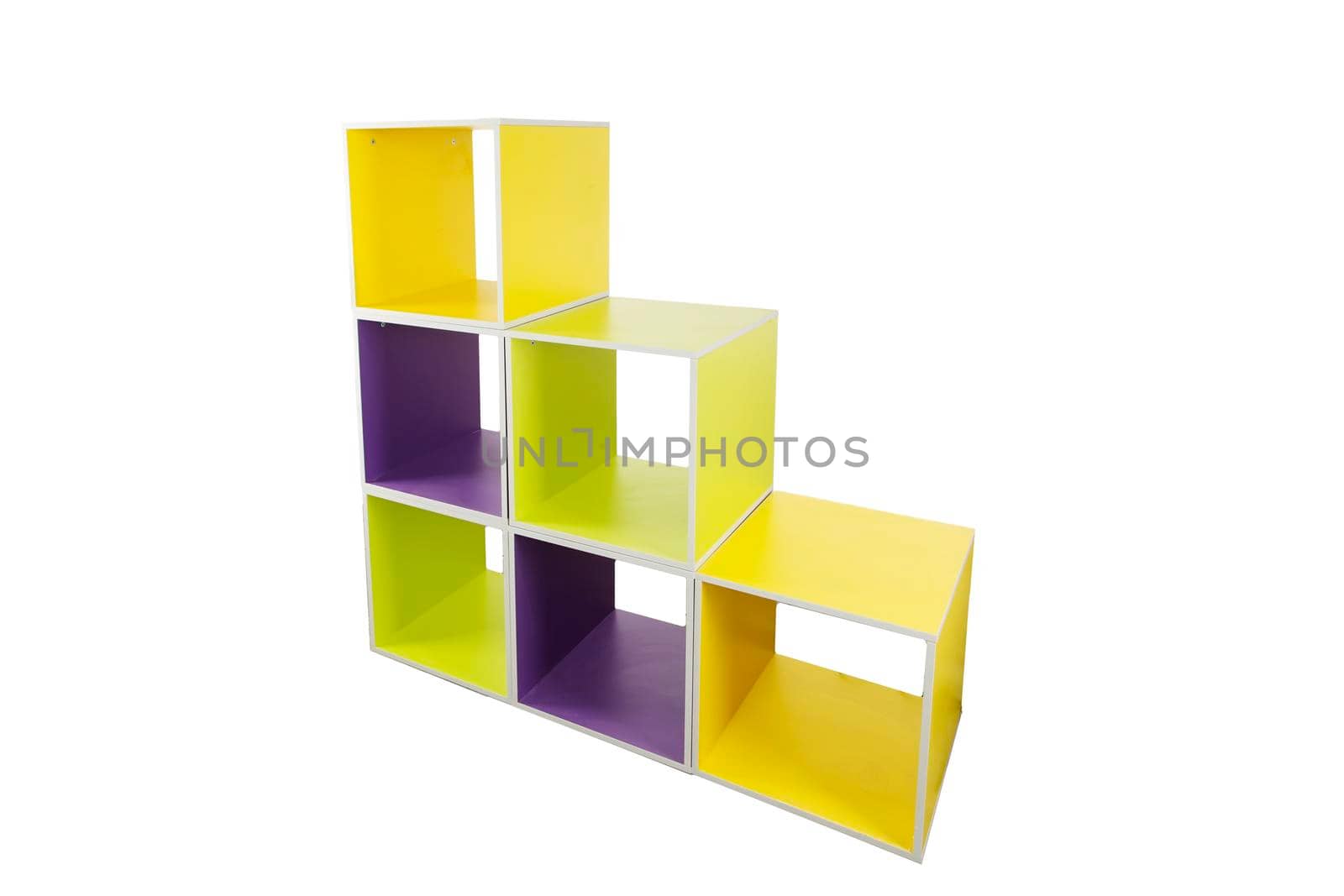Colored square shelves on a white background