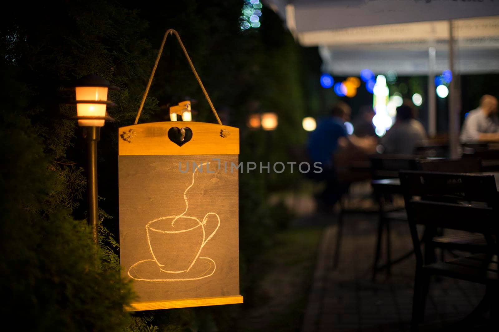 Blackboard on the background of the bar. Empty menu in the evening restaurant
