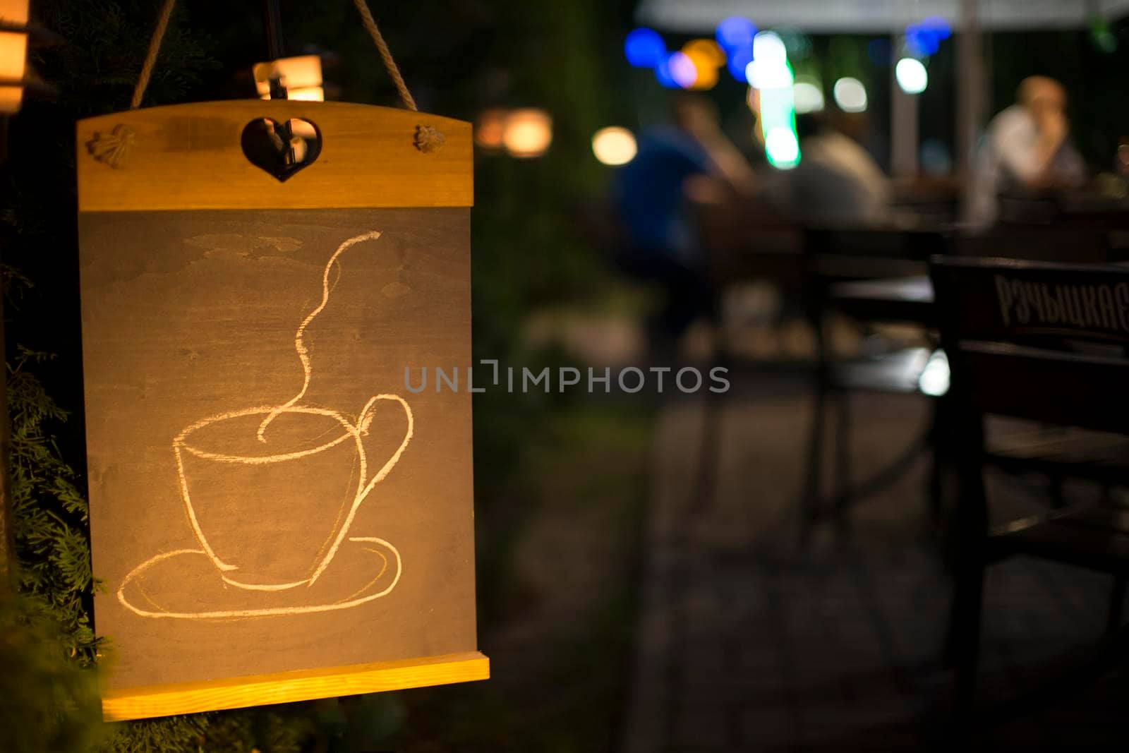 Blackboard on the background of the bar. Empty menu in the evening restaurant