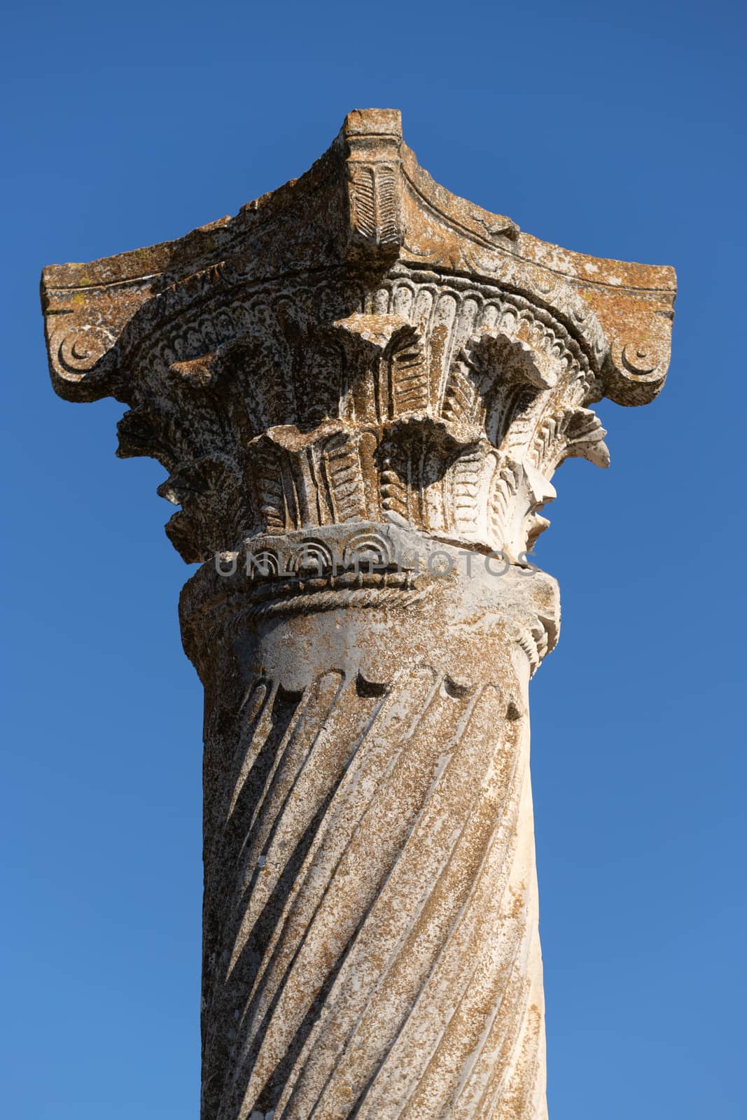 Volubilis is a site of Roman ruins and formerly a partly excavated Berber city in Morocco near the city of Meknes.The images show the ruined buildings and columns that are part of the large site High quality photo