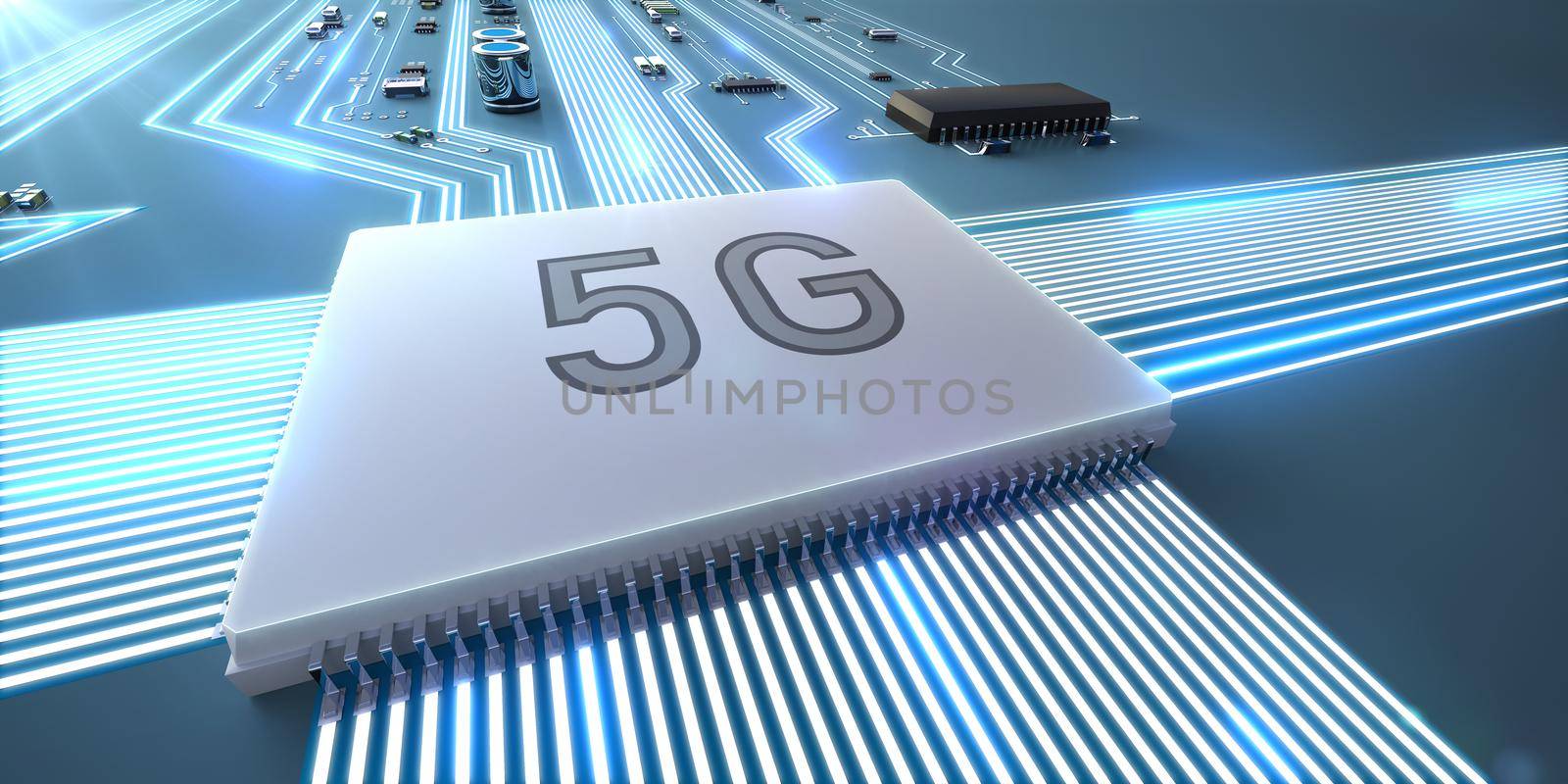 Abstract illustration of the operation of a 5g processor. by JOHN_ik