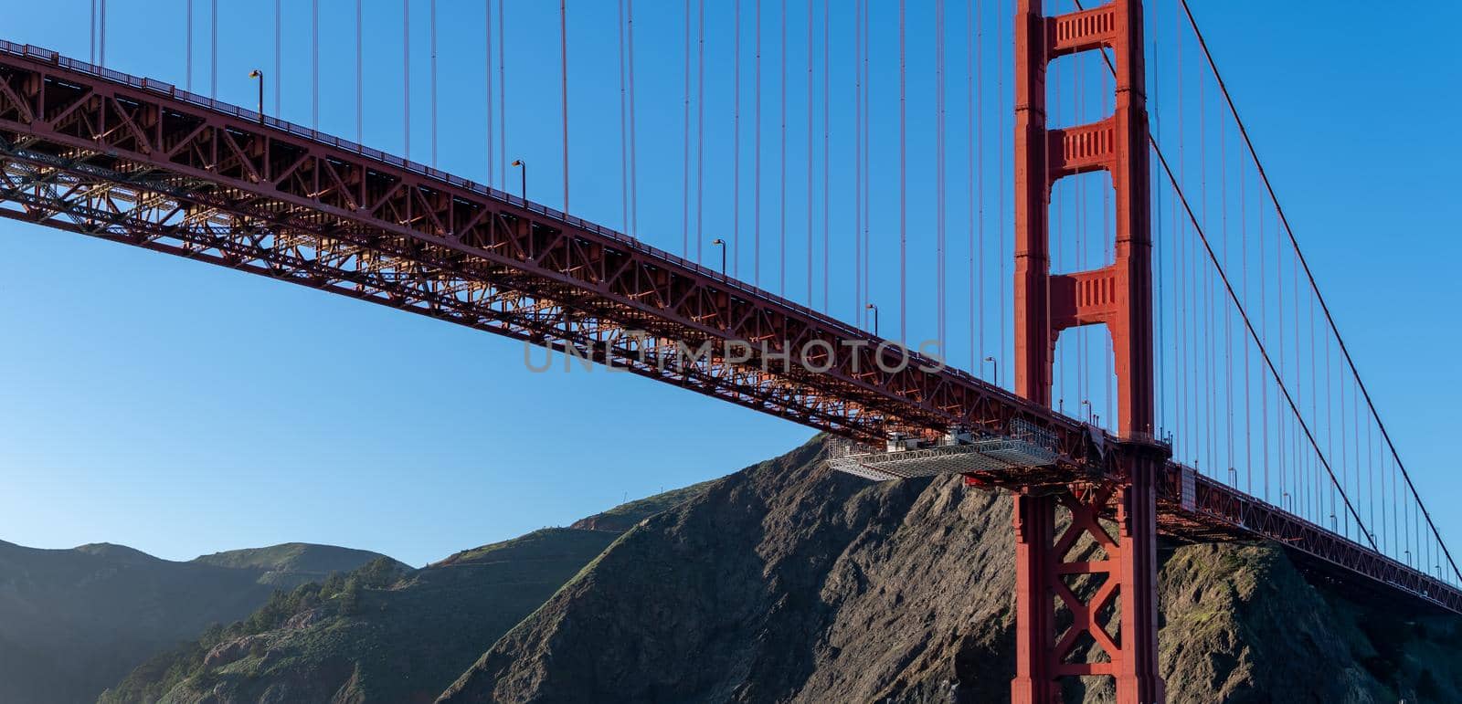 Famous Golden Gate Bridge in San Francisco California USA. The Golden Gate Bridge is a suspension bridge spanning the Golden Gate connecting San Francisco bay and pacific ocean by billroque