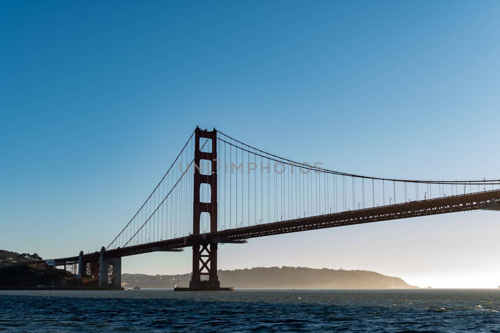 Famous Golden Gate Bridge in San Francisco California USA. The Golden Gate Bridge is a suspension bridge spanning the Golden Gate connecting San Francisco bay and pacific ocean by billroque