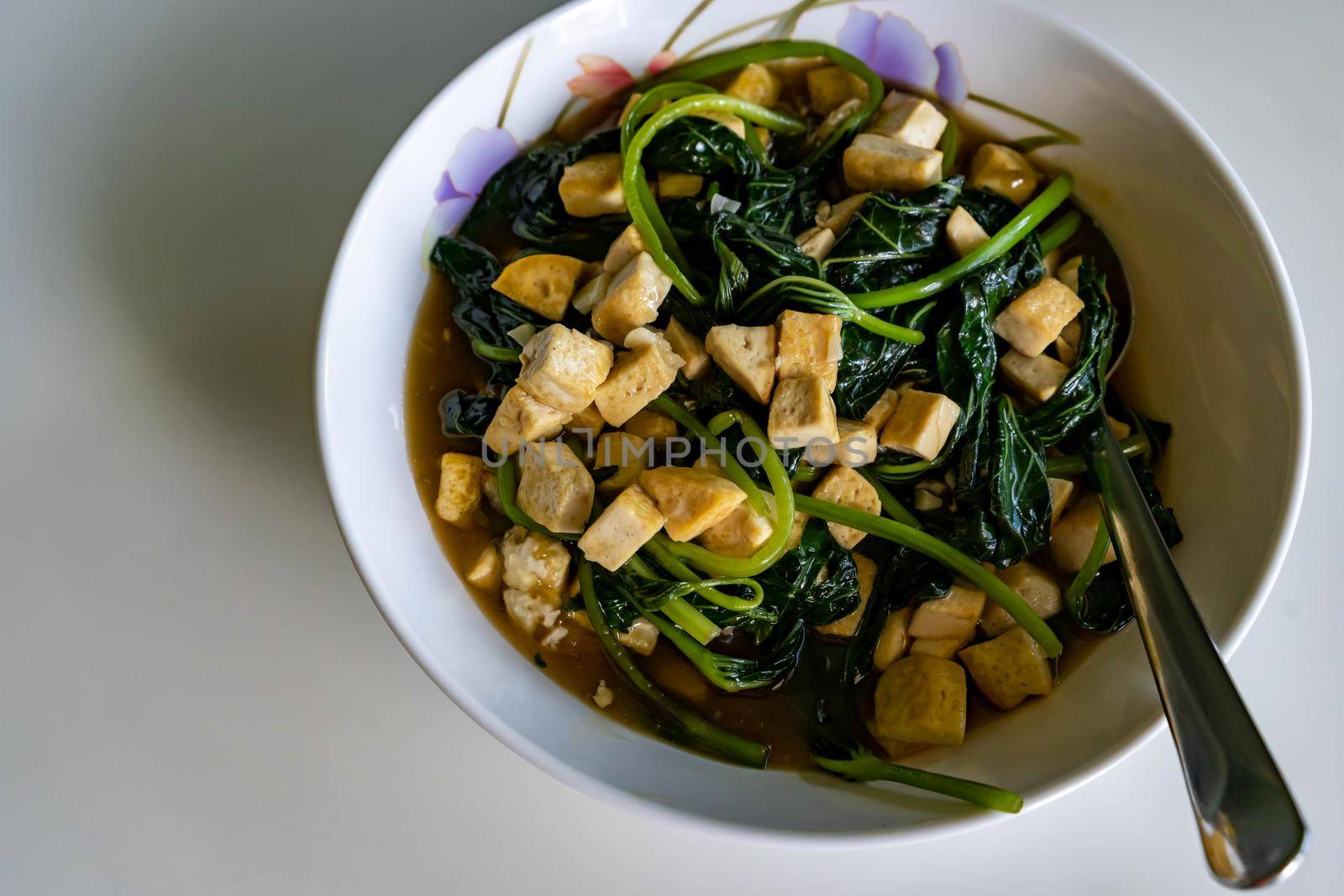Healthy dish tofu soup with vegetable. Food good for the health and good source for protein and amino acids