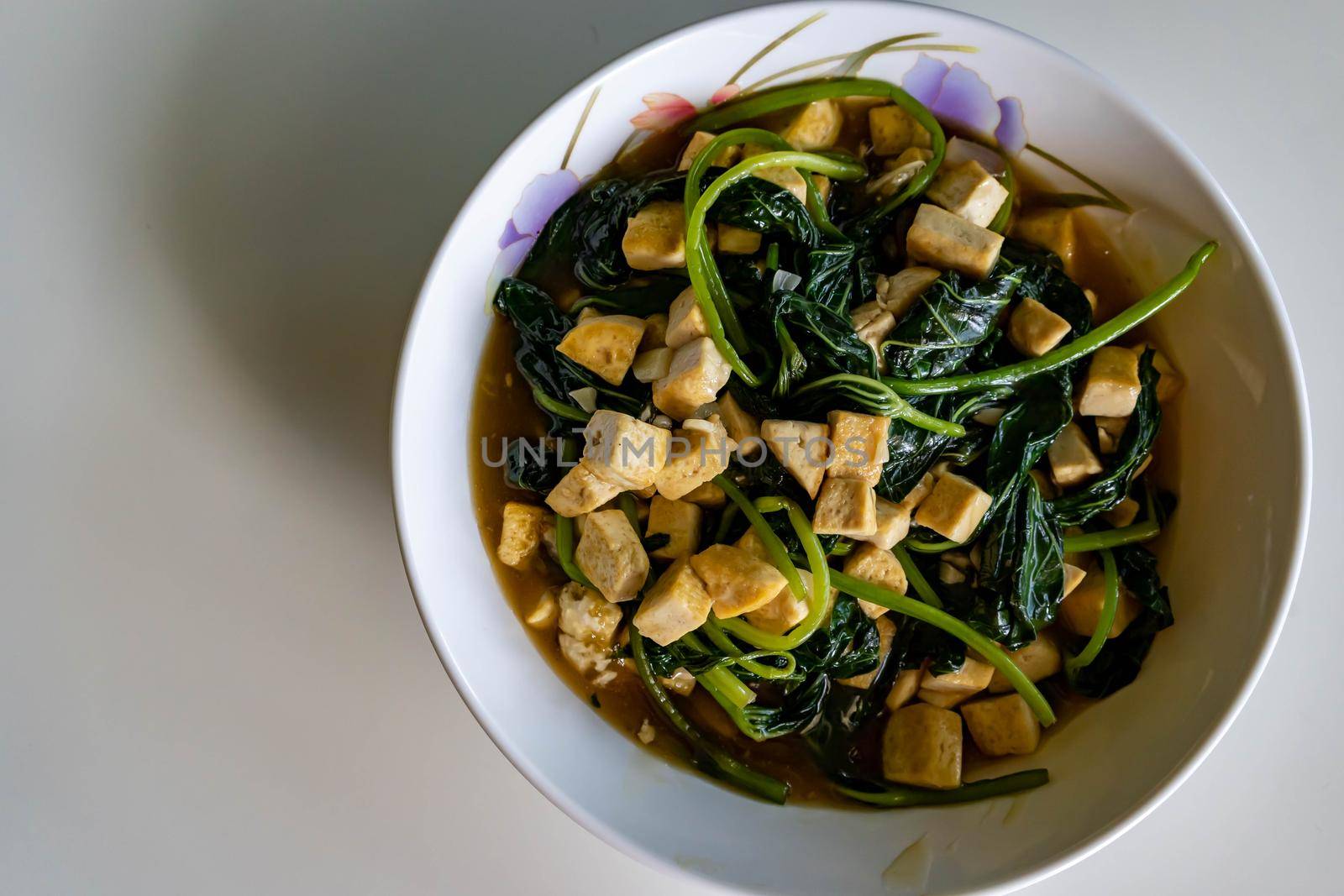 Healthy dish tofu soup with vegetable. Food good for the health and good source for protein and amino acids