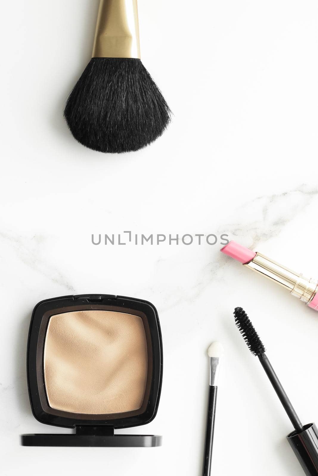 Make-up and cosmetics products on marble, flatlay background - modern feminine lifestyle, beauty blog and fashion inspiration concept