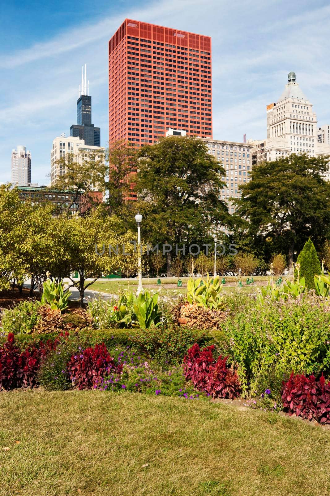 Colorful morning in Chicago - the architecture seen from Grant Park