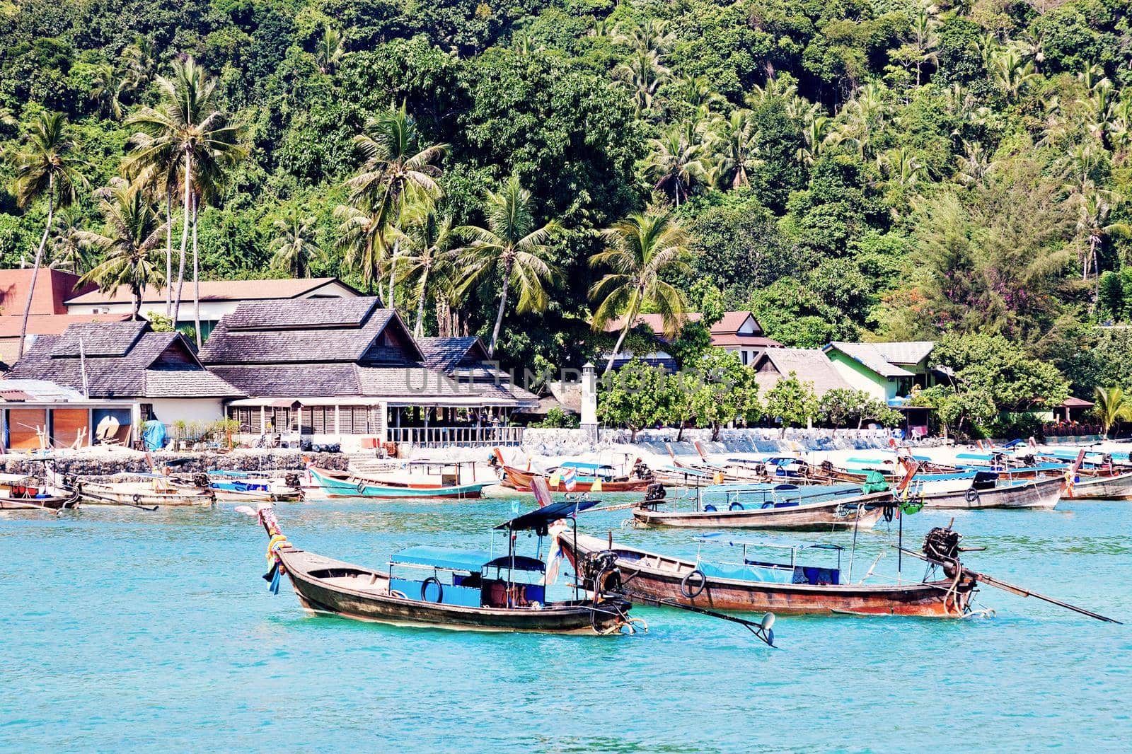Phi Phi Island seen from the boat. Phi phi, Krabi, Thailand.
