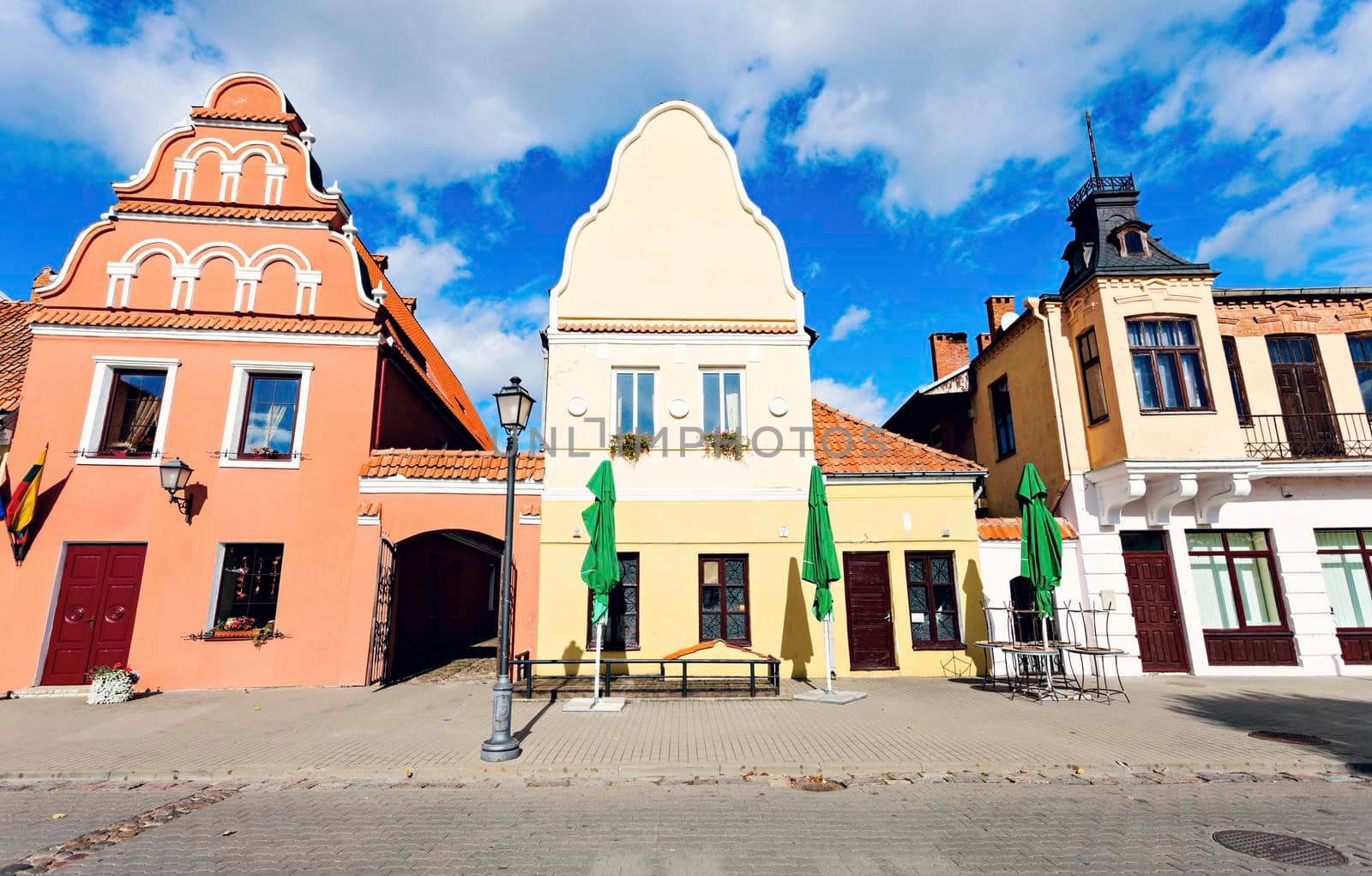 Sunny day on Kedainiai market square. Kedainiai, Lithuania.